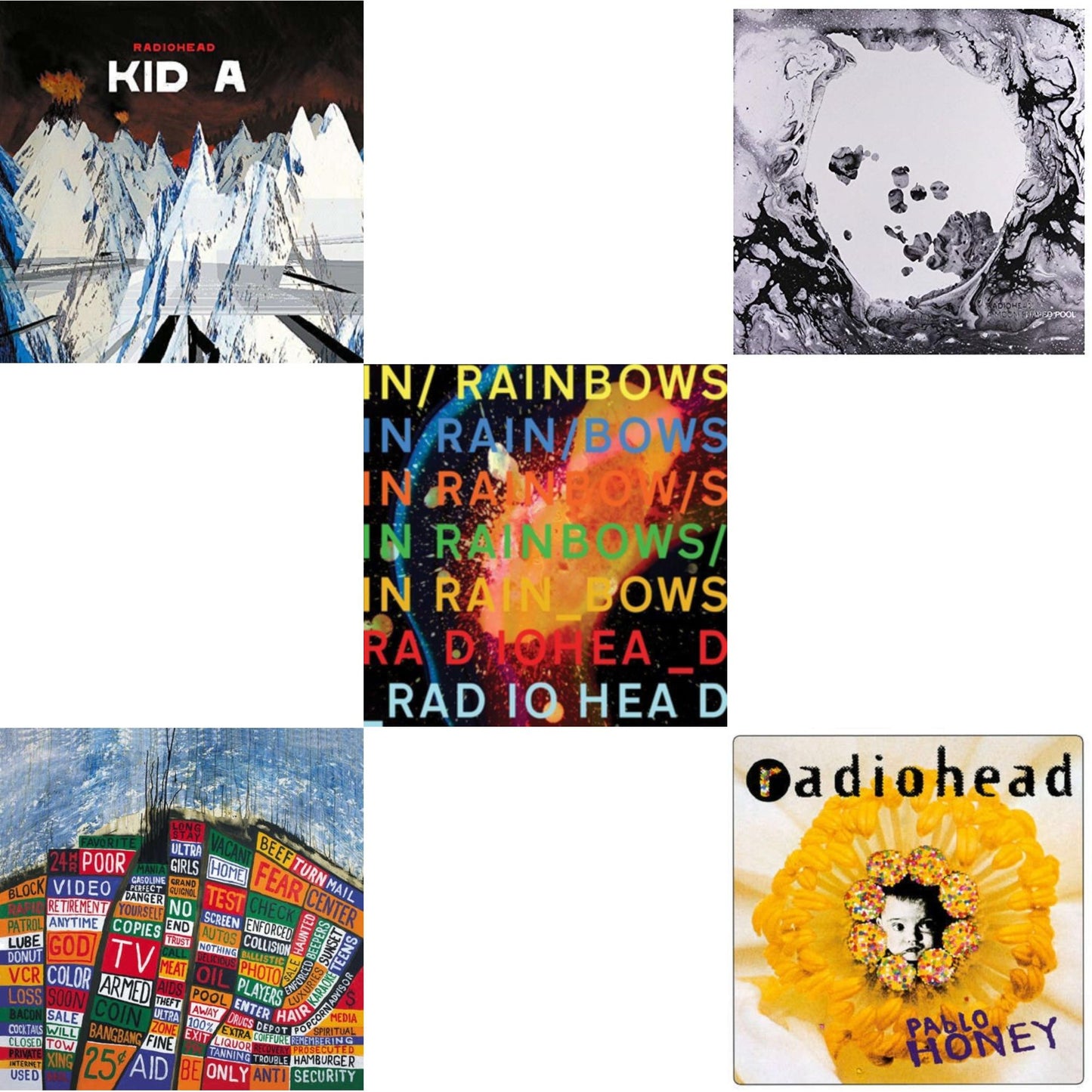Radiohead - In Rainbows (180G) & Pablo Honey (180G) & Kid A (2LP/180G) & Hail To The Thief (2LP/45 RPM/180G) & Moon Shaped Pool (Foil Gatefold Cover)