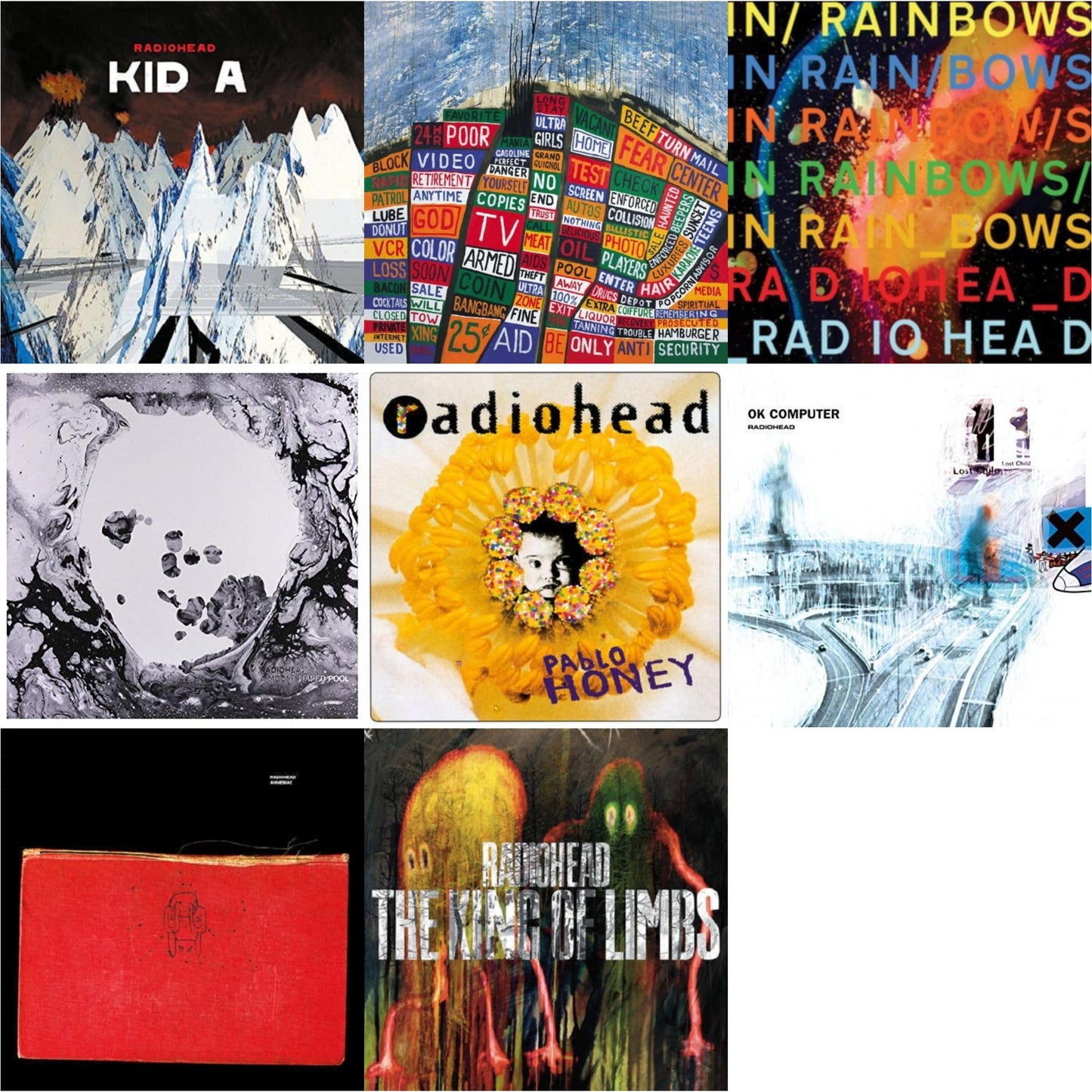 Radiohead - In Rainbows (180G) & Pablo Honey (180G) & Ok Computer (2LP/180G) & Kid A (2LP/180G) & Amnesiac (2LP/180G) & Hail To The Thief (2LP/45 RPM/180G) & King Of Limbs (180G) & Moon Shaped Pool (Foil Gatefold Cover)