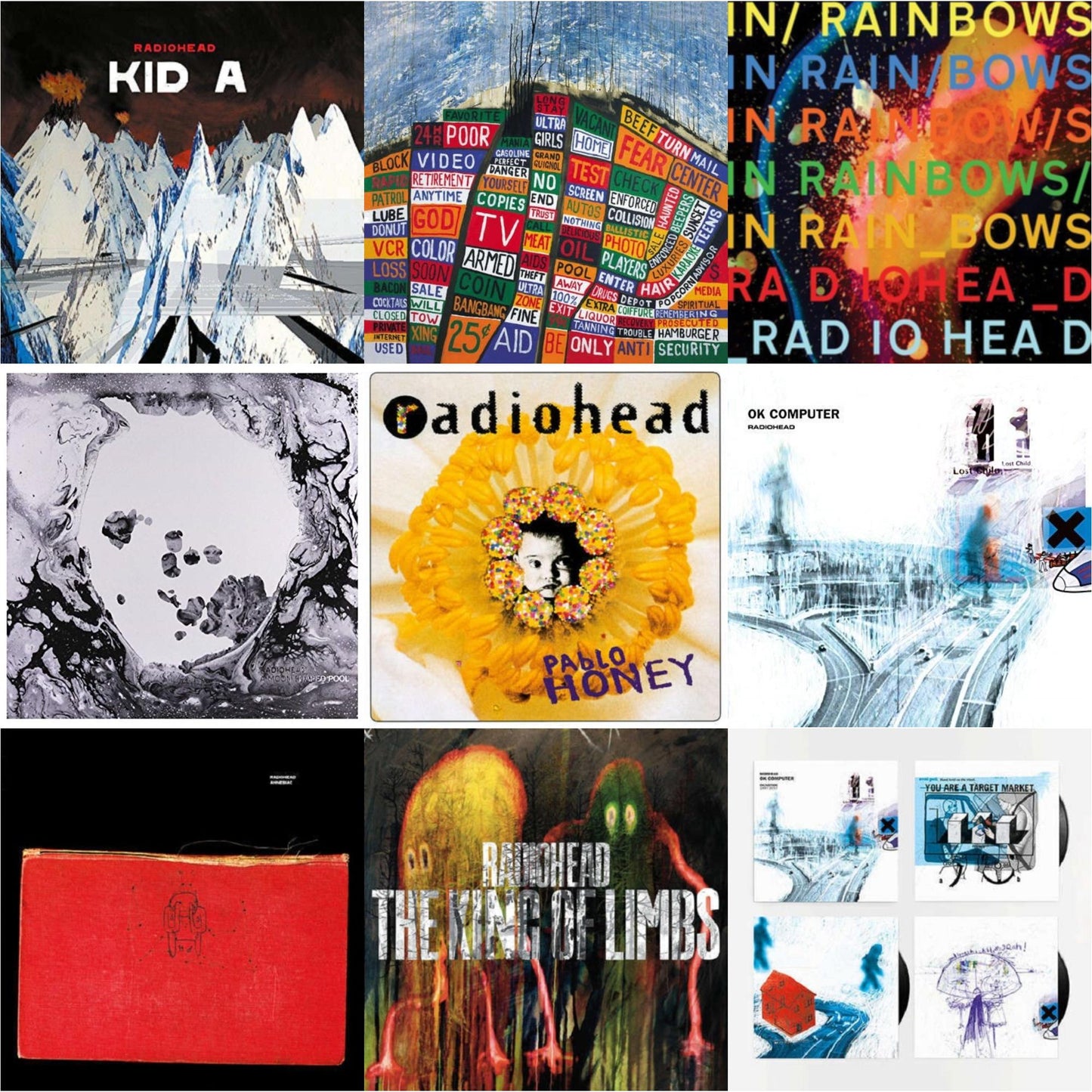 Radiohead - In Rainbows (180G) & Pablo Honey (180G) & Ok Computer (2LP/180G) & Kid A (2LP/180G) & Amnesiac (2LP/180G) & Hail To The Thief (2LP/45 RPM/180G) & King Of Limbs (180G) & Moon Shaped Pool (Foil Gatefold Cover) & Ok Computer Oknotok