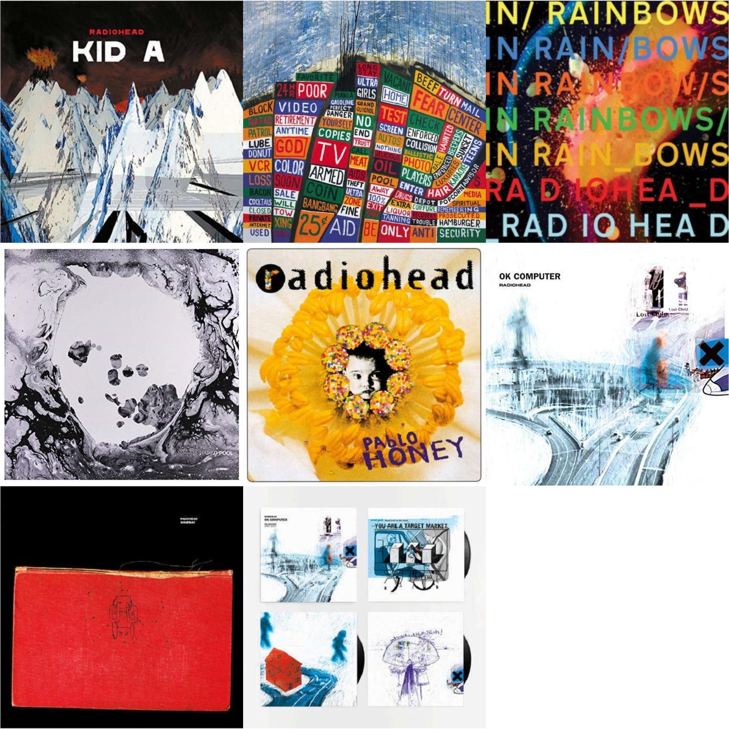 Radiohead - In Rainbows (180G) & Pablo Honey (180G) & Ok Computer (2LP/180G) & Kid A (2LP/180G) & Amnesiac (2LP/180G) & Hail To The Thief (2LP/45 RPM/180G) & Moon Shaped Pool (Foil Gatefold Cover) & Ok Computer Oknotok (3LP/180G)