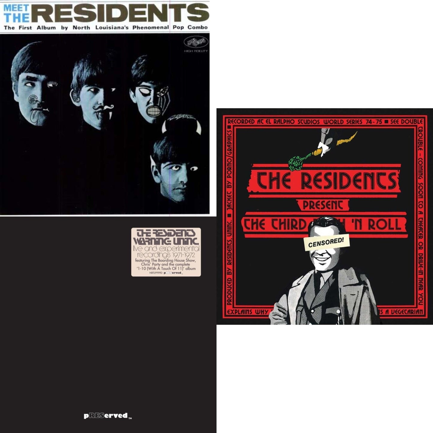 Residents - Third Reich 'N Roll: Preserved Edition (2LP) & Warning: Uninc.: Live & Experimental Recordings 1971-1972 (2LP) & Meet The Residents