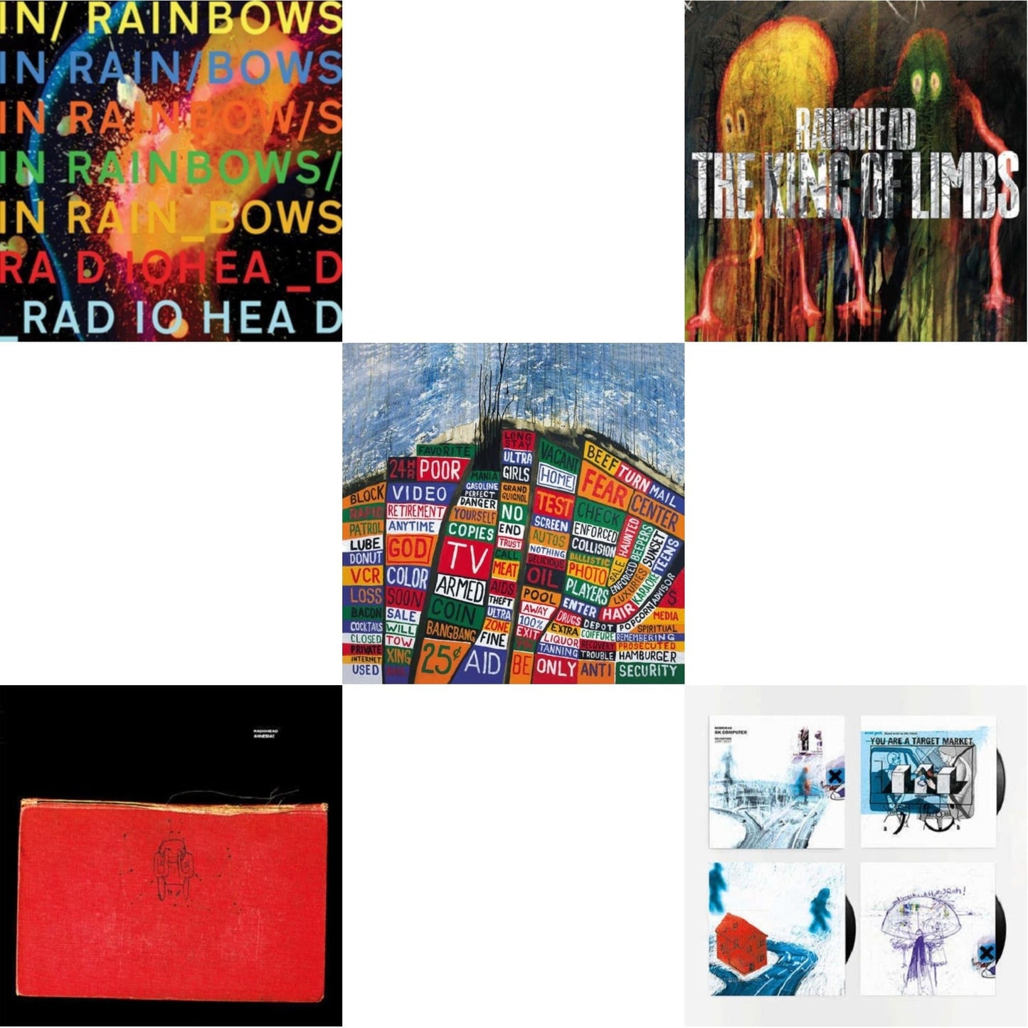 Radiohead - In Rainbows (180G) & Amnesiac (2LP/180G) & Hail To The Thief (2LP/45 RPM/180G) & King Of Limbs (180G) & Ok Computer Oknotok (3LP/180G)