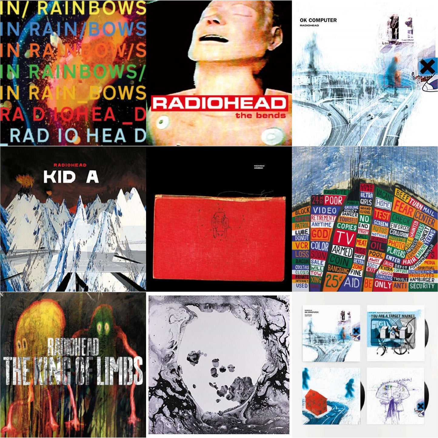 Radiohead - In Rainbows (180G) & Bends (180G) & Ok Computer (2LP/180G) & Kid A (2LP/180G) & Amnesiac (2LP/180G) & Hail To The Thief (2LP/45 RPM/180G) & King Of Limbs (180G) & Moon Shaped Pool (Foil Gatefold Cover) & Ok Computer Oknotok (3LP/180G)