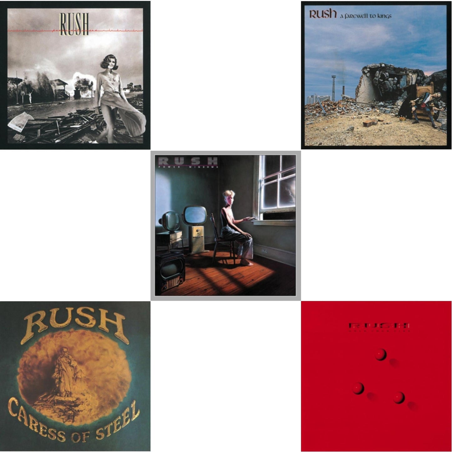 Rush - Caress Of Steel (180G/Dl Card) & Farewell To Kings (180G) & Permanent Waves (180G) & Power Windows (180G) & Hold Your Fire (180G) - LP Vinyl Bundle