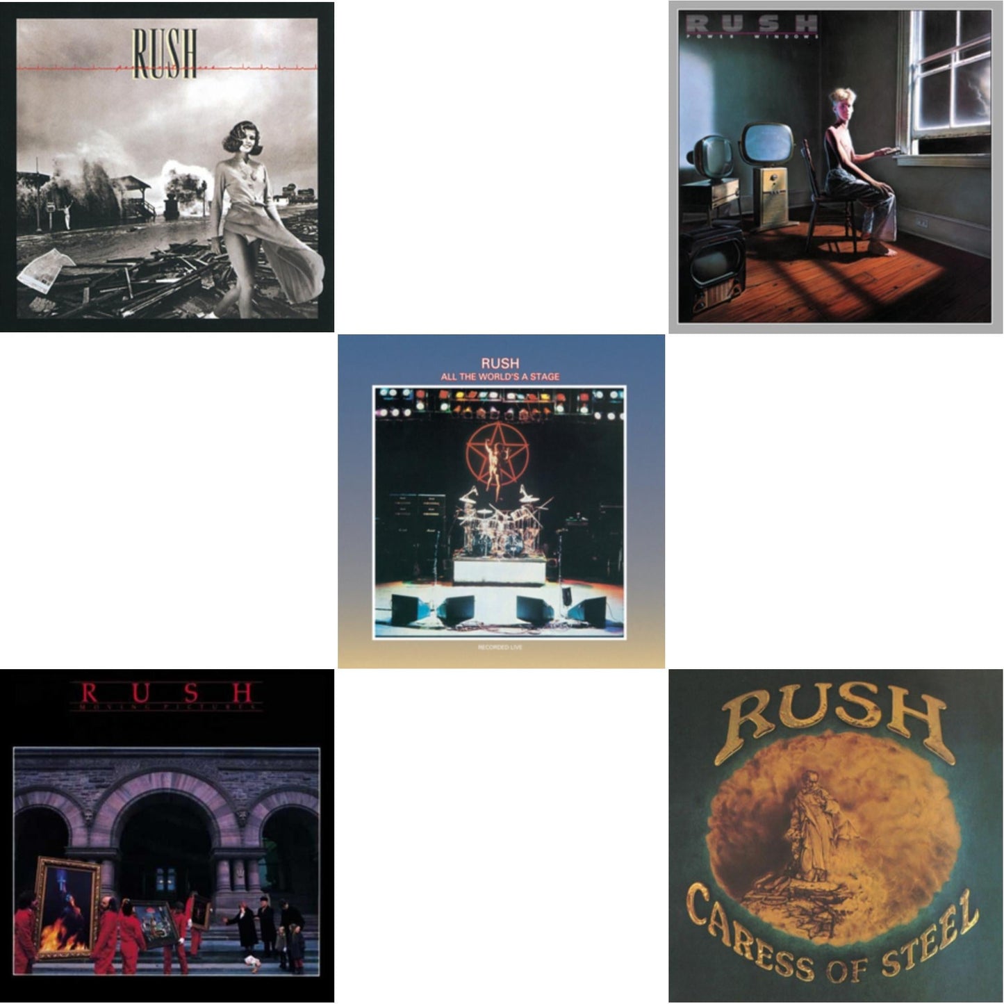 Rush - Caress Of Steel (180G/Dl Card) & All The World's A Stage (180G) & Permanent Waves (180G) & Moving Pictures (180G LP Vinyl/Dl Card) & Power Windows (180G)