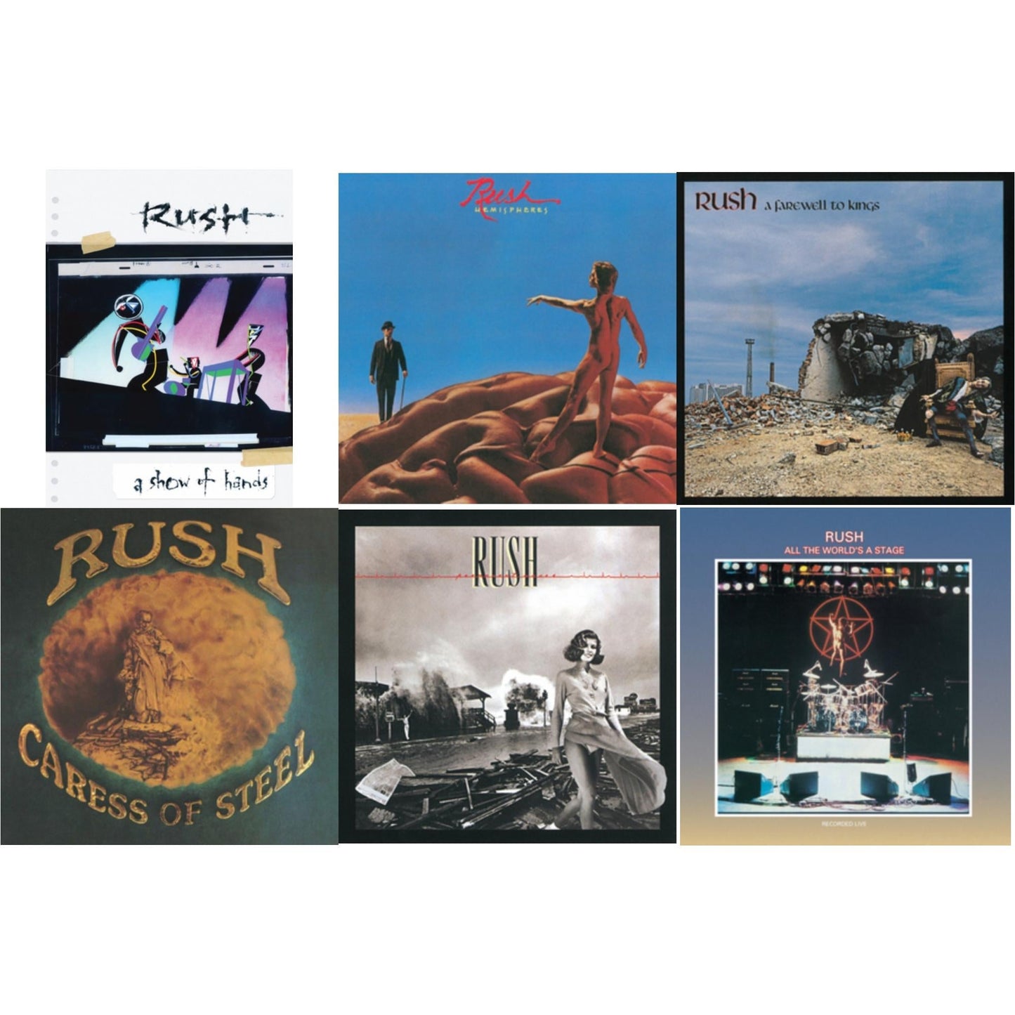 Rush - Caress Of Steel (180G/Dl Card) & All The World's A Stage (180G) & Farewell To Kings (180G) & Hemispheres (180G) & Permanent Waves (180G) & Show Of Hands (180G) - LP Vinyl Bundle