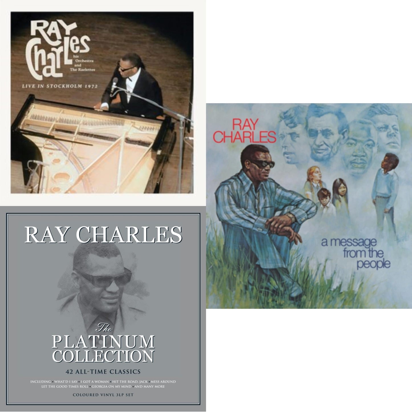 Ray Charles - Platinum Collection (White LP Vinyl) & Live In Stockholm 1972 (140G) & Message From The People (140G)
