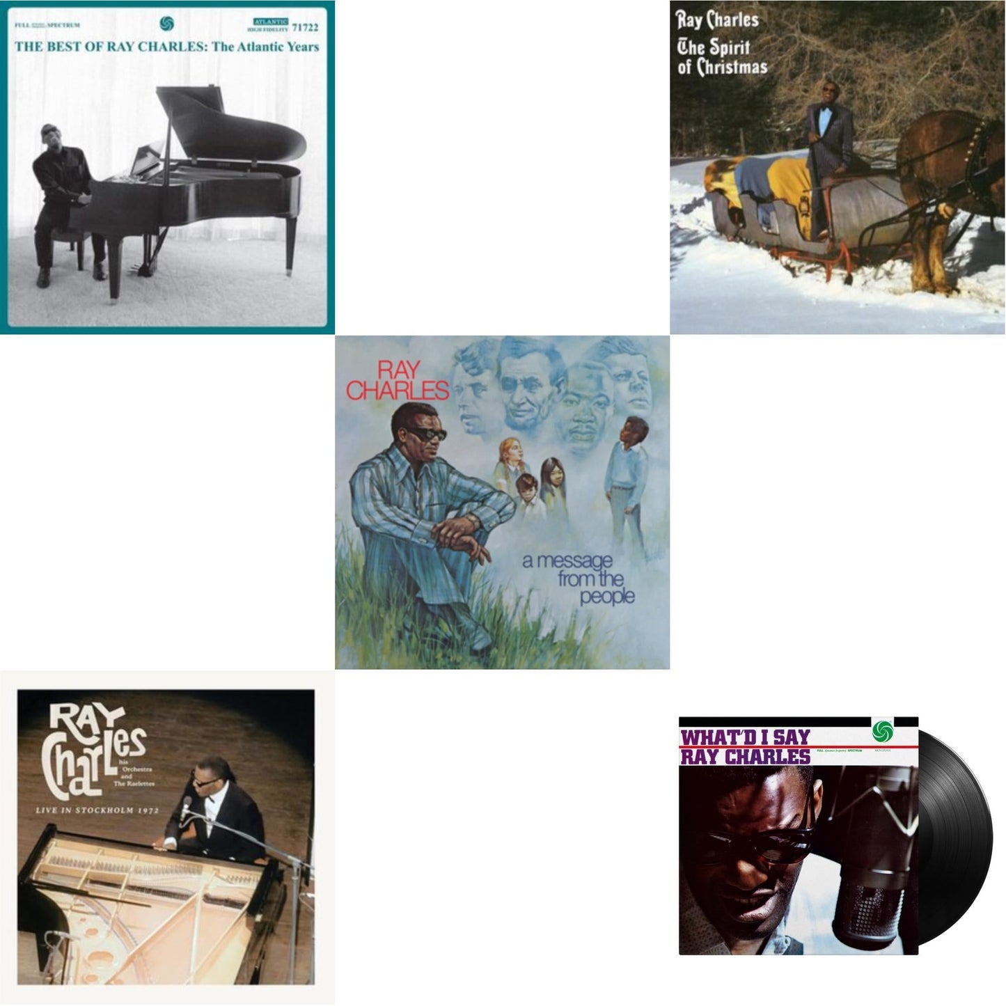 Ray Charles - Best Of Ray Charles: The Atlantic Years (2LP/White Vinyl) & Live In Stockholm 1972 (140G) & Message From The People (140G) & Spirit Of Christmas & What'd I Say (180G)