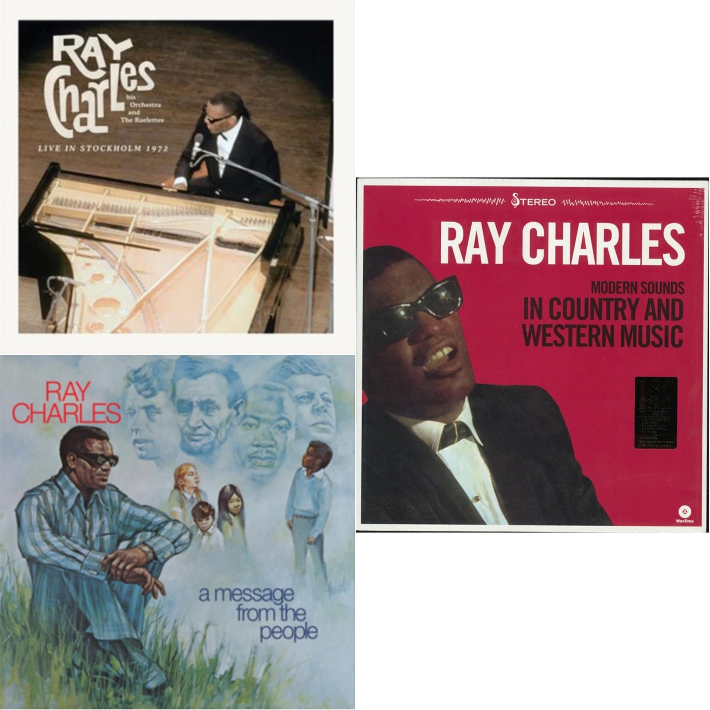 Ray Charles - Live In Stockholm 1972 (140G) & Message From The People (140G) & Modern Sounds In Country & Western Music Vol.1 - LP Vinyl Bundle