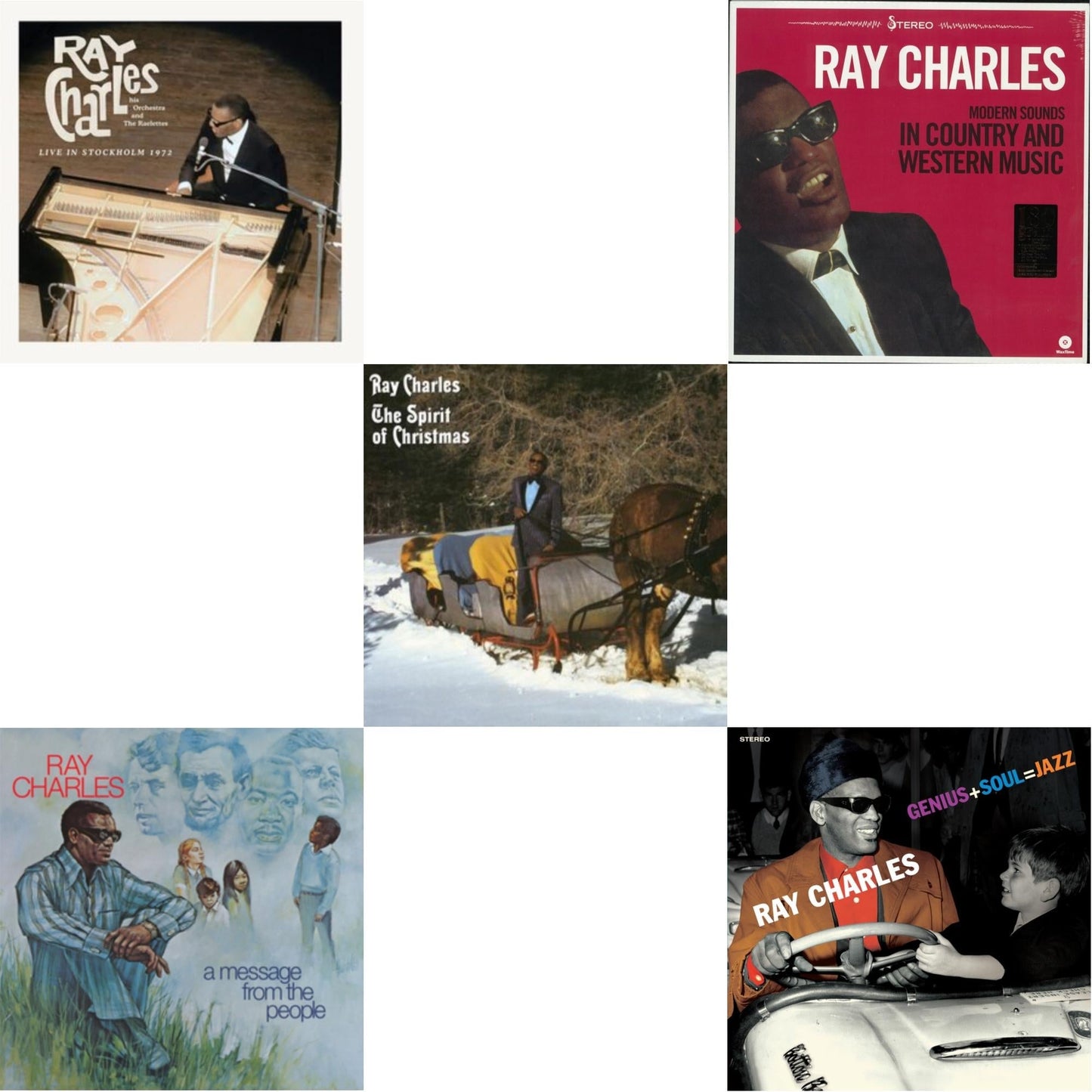 Ray Charles - Live In Stockholm 1972 (140G) & Message From The People (140G) & Spirit Of Christmas & Modern Sounds In Country & Western Music Vol.1 & Genius + Soul = Jazz (Orange LP Vinyl)