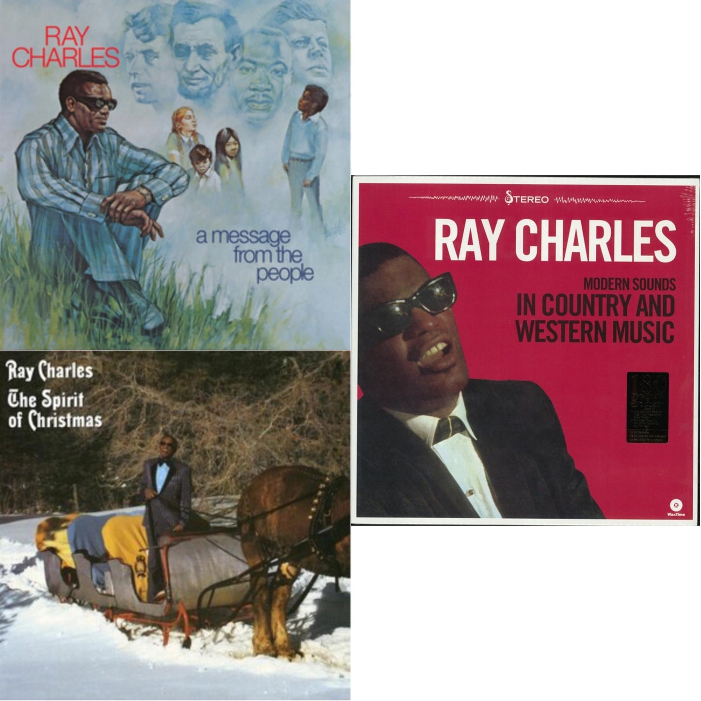 Ray Charles - Message From The People (140G) & Spirit Of Christmas & Modern Sounds In Country & Western Music Vol.1 - LP Vinyl Bundle