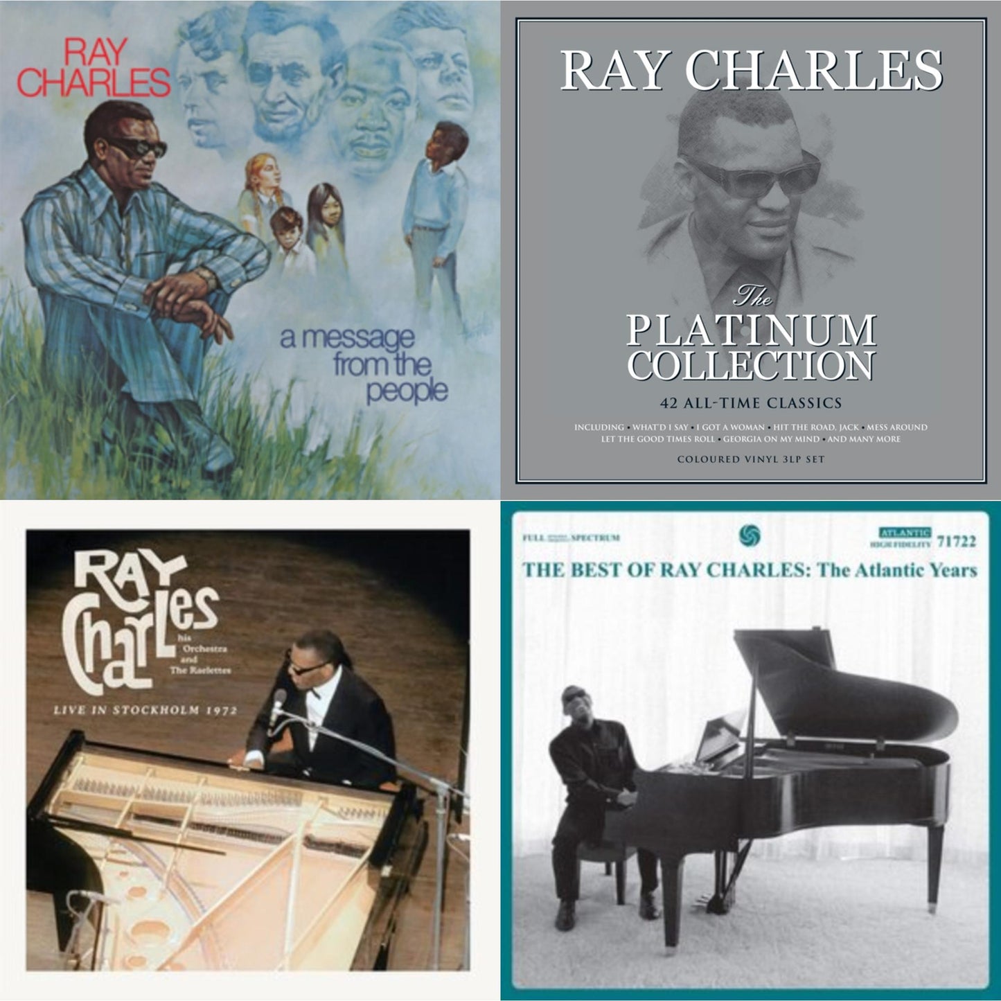 Ray Charles - Platinum Collection (White LP Vinyl) & Best Of Ray Charles: The Atlantic Years (2LP/White Vinyl) & Live In Stockholm 1972 (140G) & Message From The People (140G)
