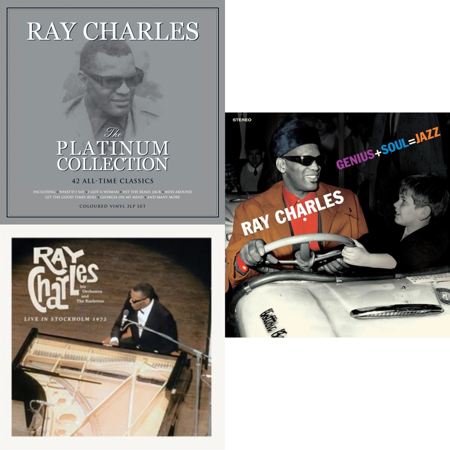 Ray Charles - Platinum Collection (White LP Vinyl) & Live In Stockholm 1972 (140G) & Genius + Soul = Jazz (Orange LP Vinyl)