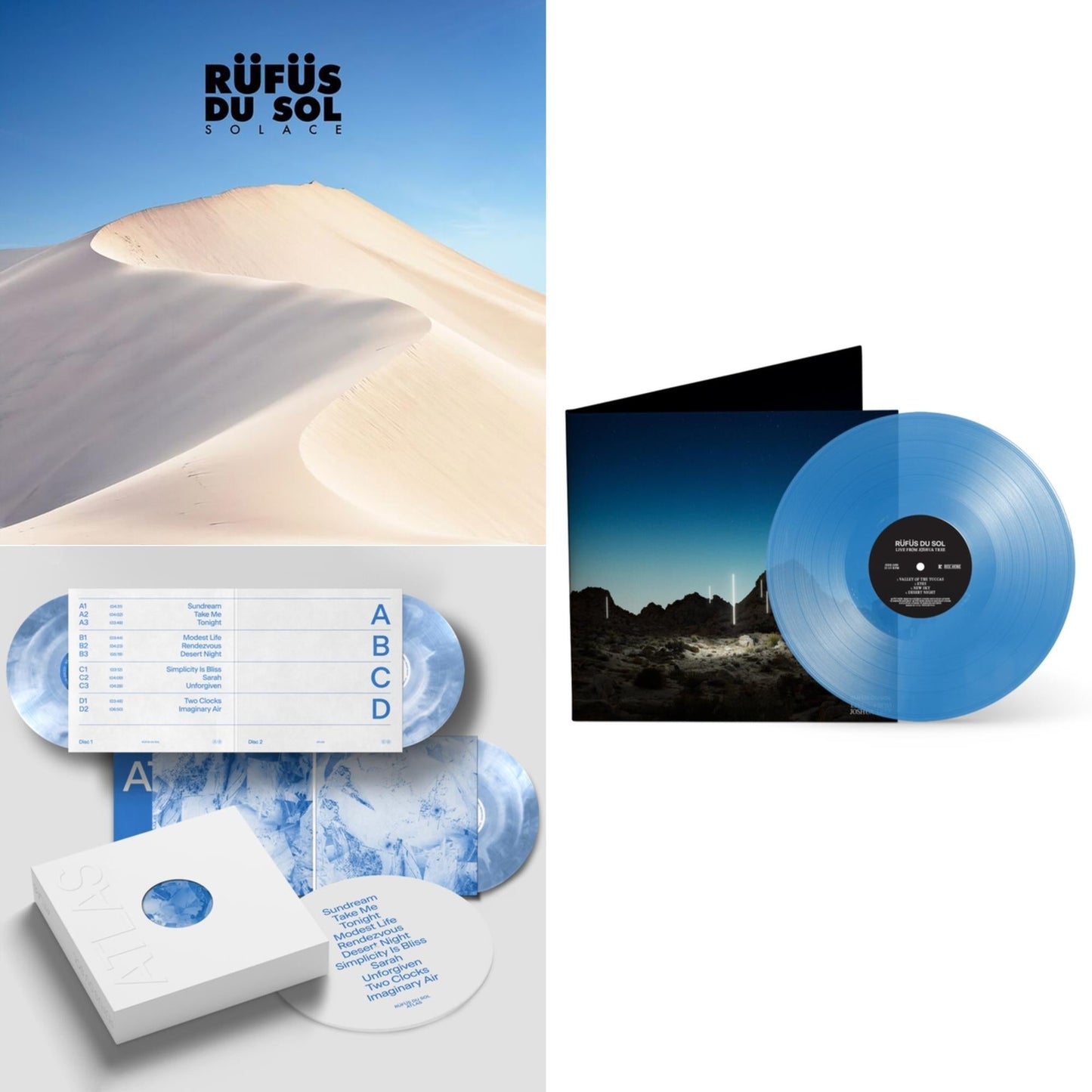 Rufus Du Sol - Solace & Atlas (10 Year Anniversary Box Set/3LP/White & Blue Vinyl/Slipmat) & Live From Joshua Tree (Transparent Light Bue LP Vinyl) (I)