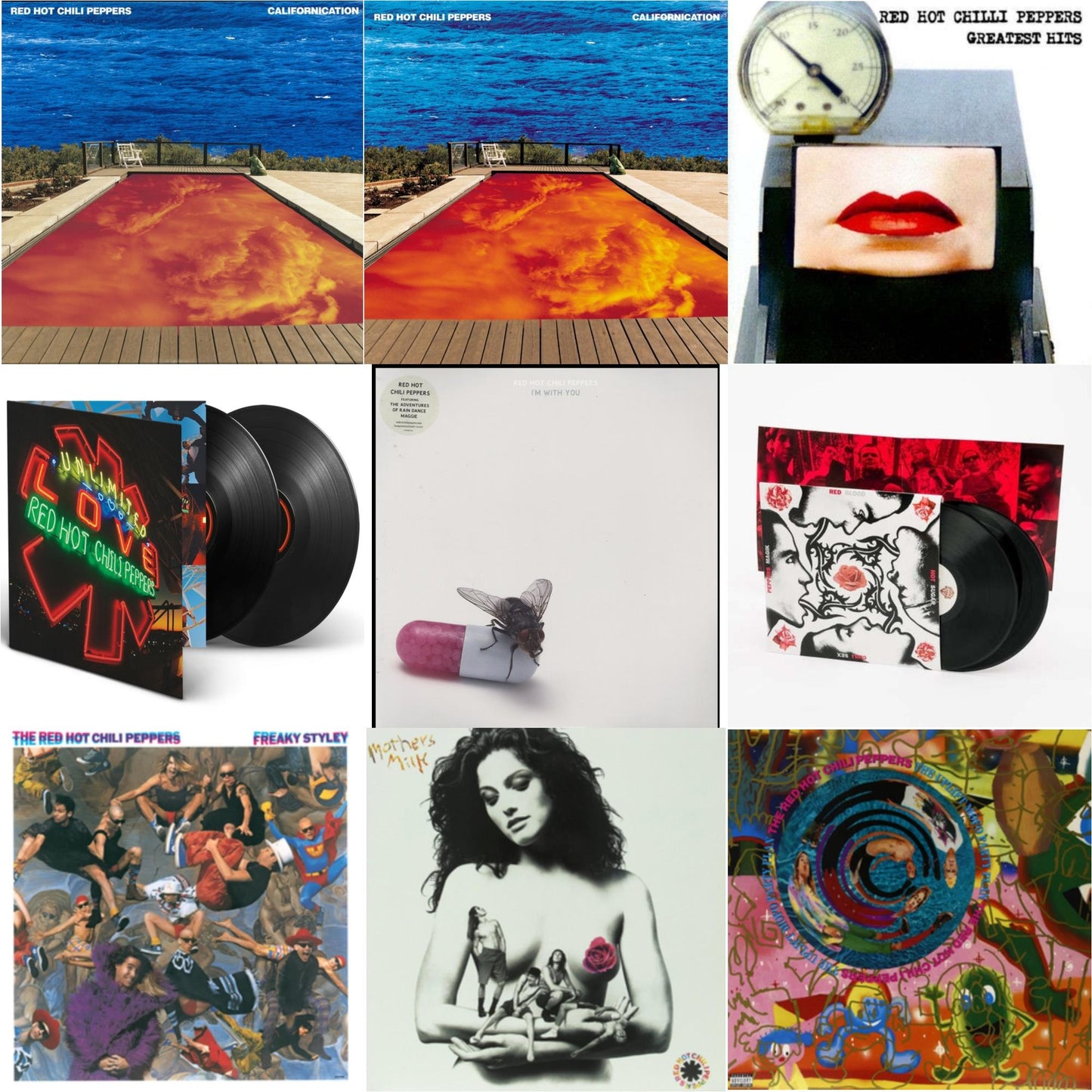 Red Hot Chili Peppers - Californication (2LP/180G) & Californication (2LP/Red & Blue Vinyl) & Greatest Hits (X) & Unlimited Love (Deluxe/2LP) & I'm With You & Blood Sugar Sex Magik & Freaky Styley & Mother's Milk & Uplift Mofo Party Plan
