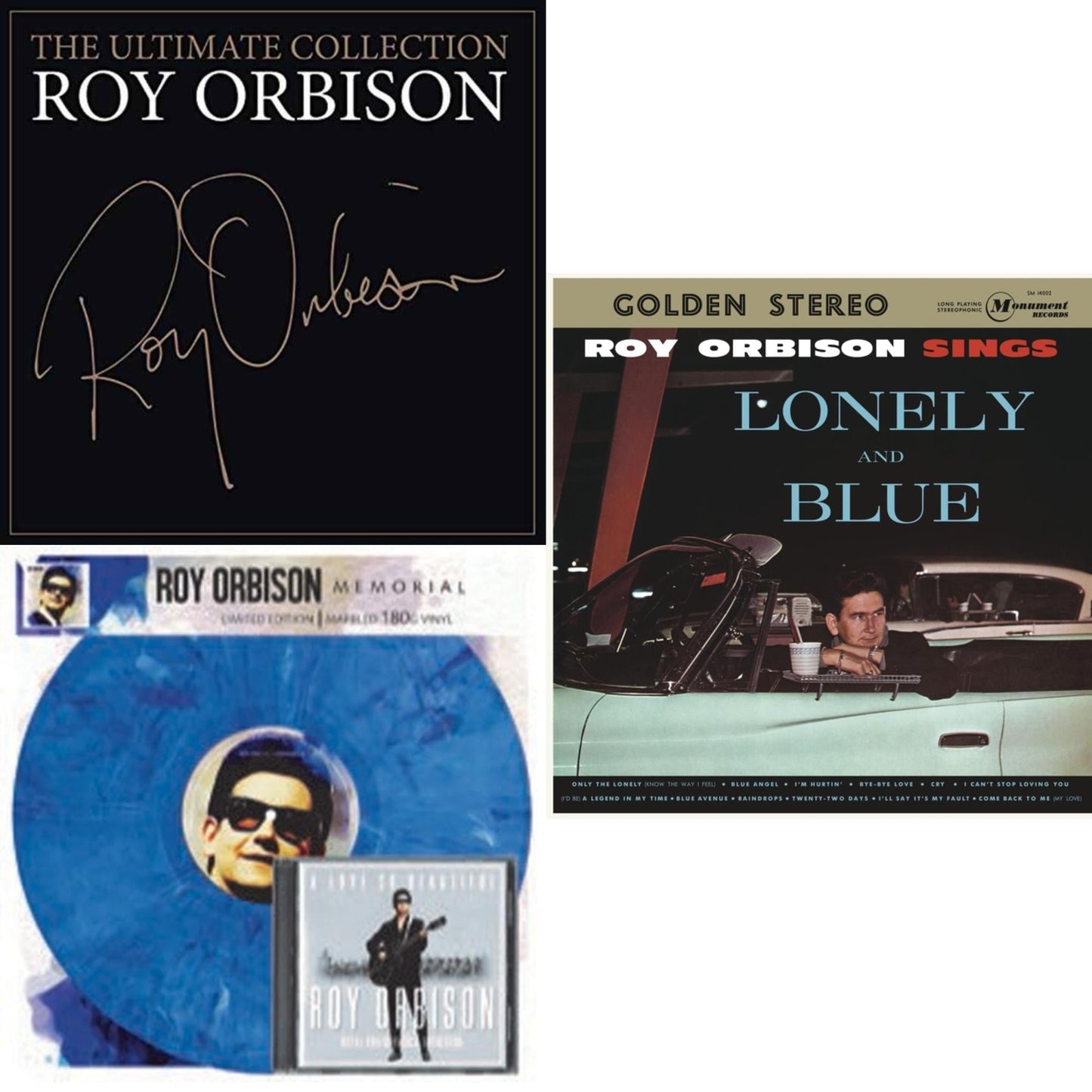 Roy Orbison - Memorial (Blue Marbled LP Vinyl) W/ A Love So Beautiful On CD & Sings Lonely & Blue (150G/Dl Card) & Ultimate Roy Orbison (2LP/150G/Gatefold)