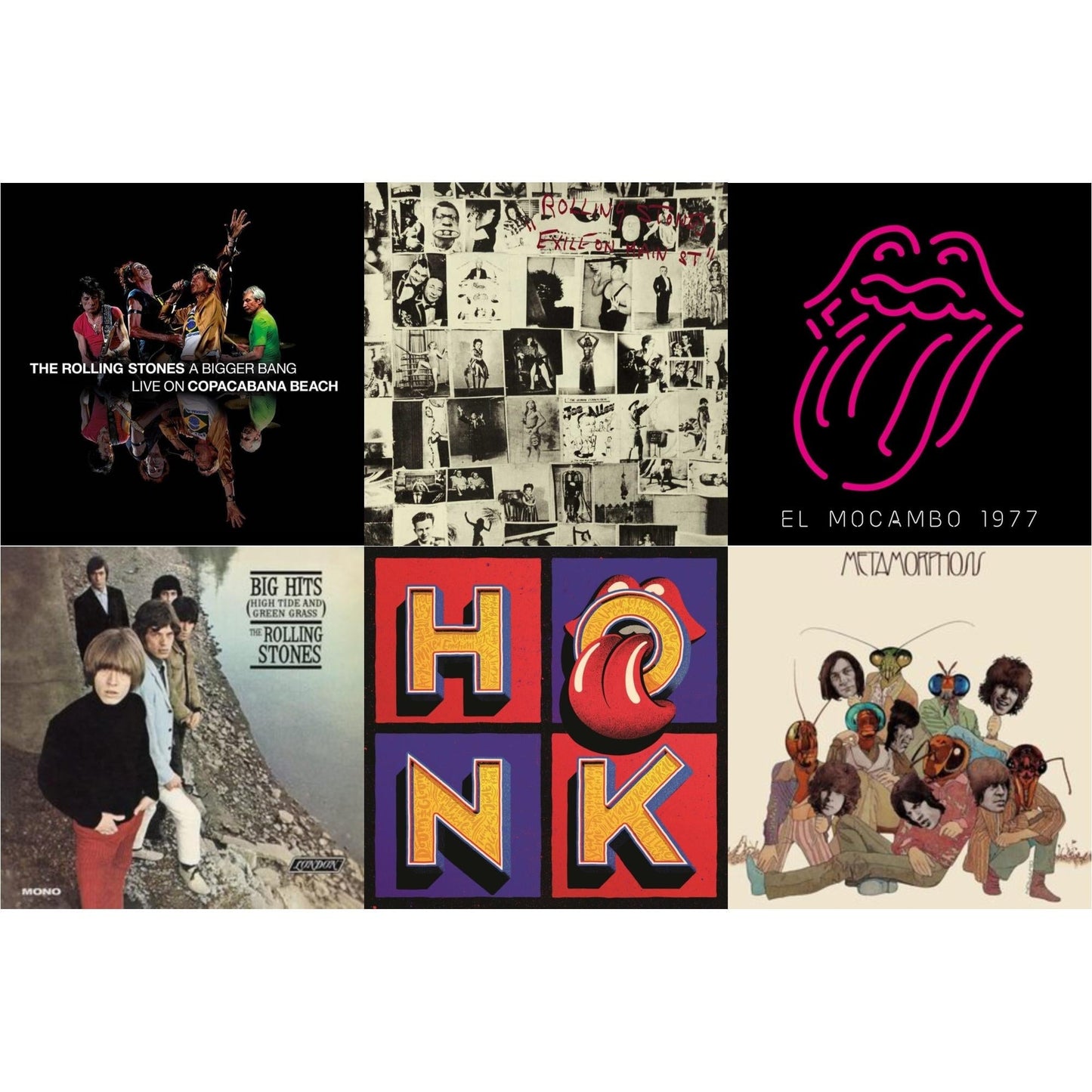 Rolling Stones - Big Hits (High Tide Green Grass LP Vinyl) & Metamorphosis & Bigger Bang Live On Copacabana Beach (Multi Color Vinyl/3LP) & Live At The El Mocambo (4LP) & Exile On Main Street (2LP) & Honk (Translucent Red Vinyl/2LP)
