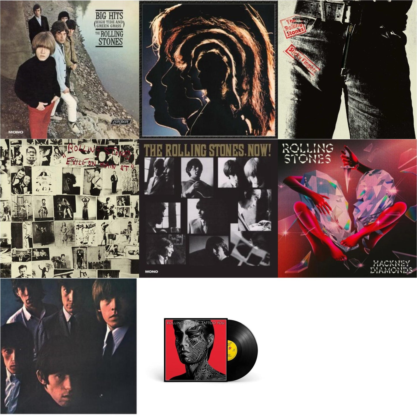 Rolling Stones - Rolling Stones No.2 (180G) & Big Hits (High Tide Green Grass LP Vinyl) & Rolling Stones, Now! & Hot Rocks 1964-1971 (2LP) & Tattoo You (2021 Remaster) & Hackney Diamonds & Sticky Fingers & Exile On Main Street (2LP)