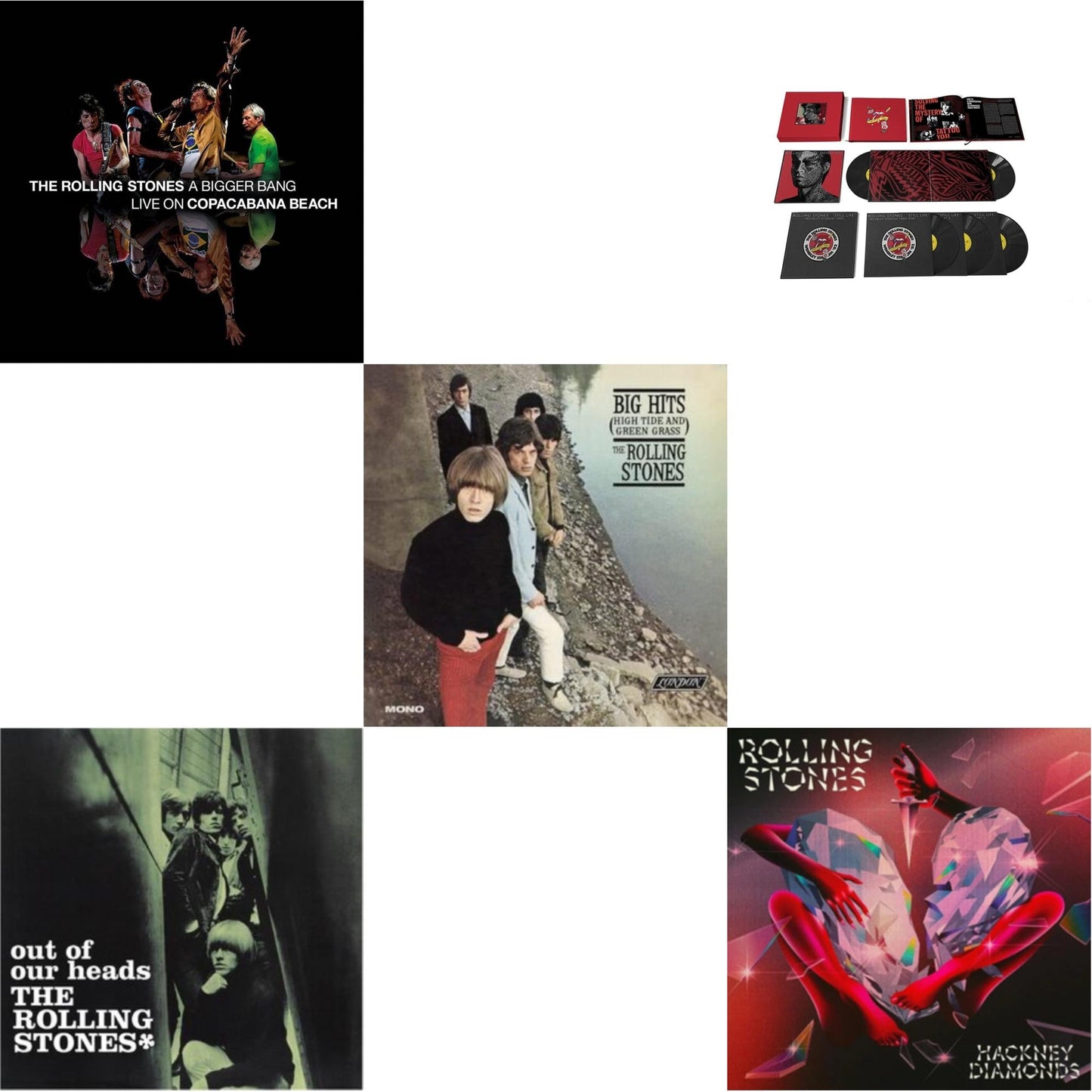 Rolling Stones - Out Of Our Heads (Uk) & Big Hits (High Tide Green Grass LP Vinyl) & Bigger Bang Live On Copacabana Beach (Multi Color Vinyl/3LP) & Tattoo You (2021 Remaster/5LP Box Set) & Hackney Diamonds