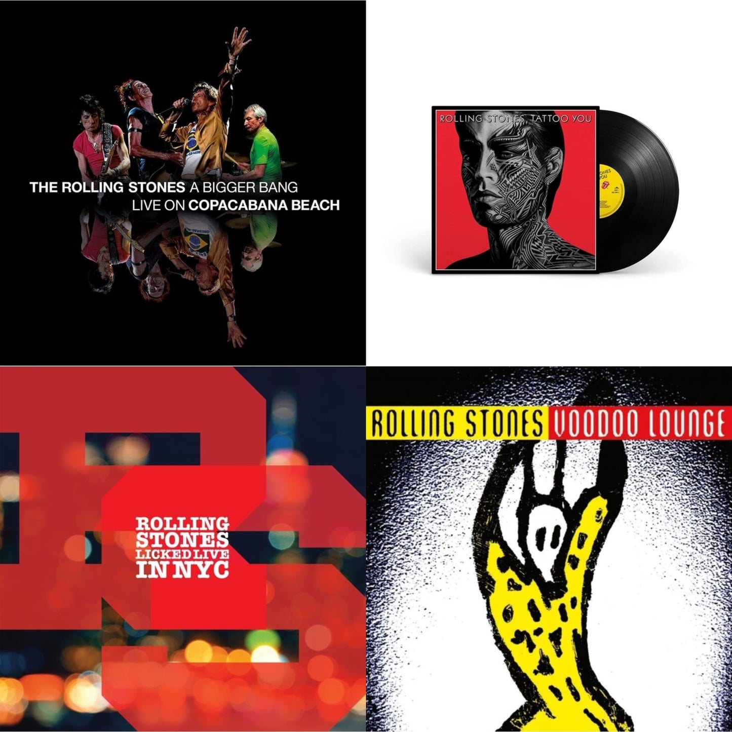 Rolling Stones - Bigger Bang Live On Copacabana Beach (Multi Color Vinyl/3LP) & Tattoo You (2021 Remaster) & Licked Live In Nyc (White Vinyl/3LP) & Voodoo Lounge (30Th Anniversary) (Red/Yellow Vinyl/2LP)