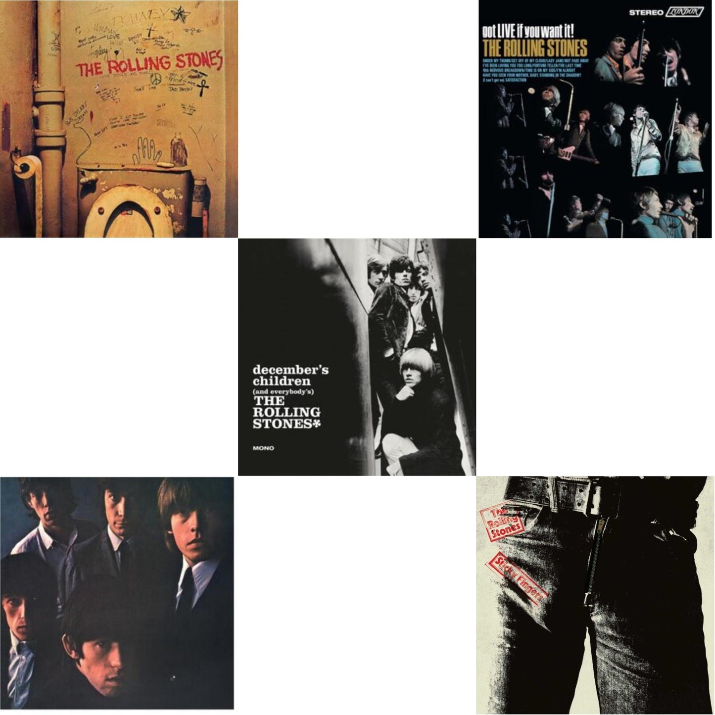 Rolling Stones - Beggars Banquet & Rolling Stones No.2 (180G) & December's Children (& Everybody's) & Got Live If You Want It! & Sticky Fingers - LP Vinyl Bundle