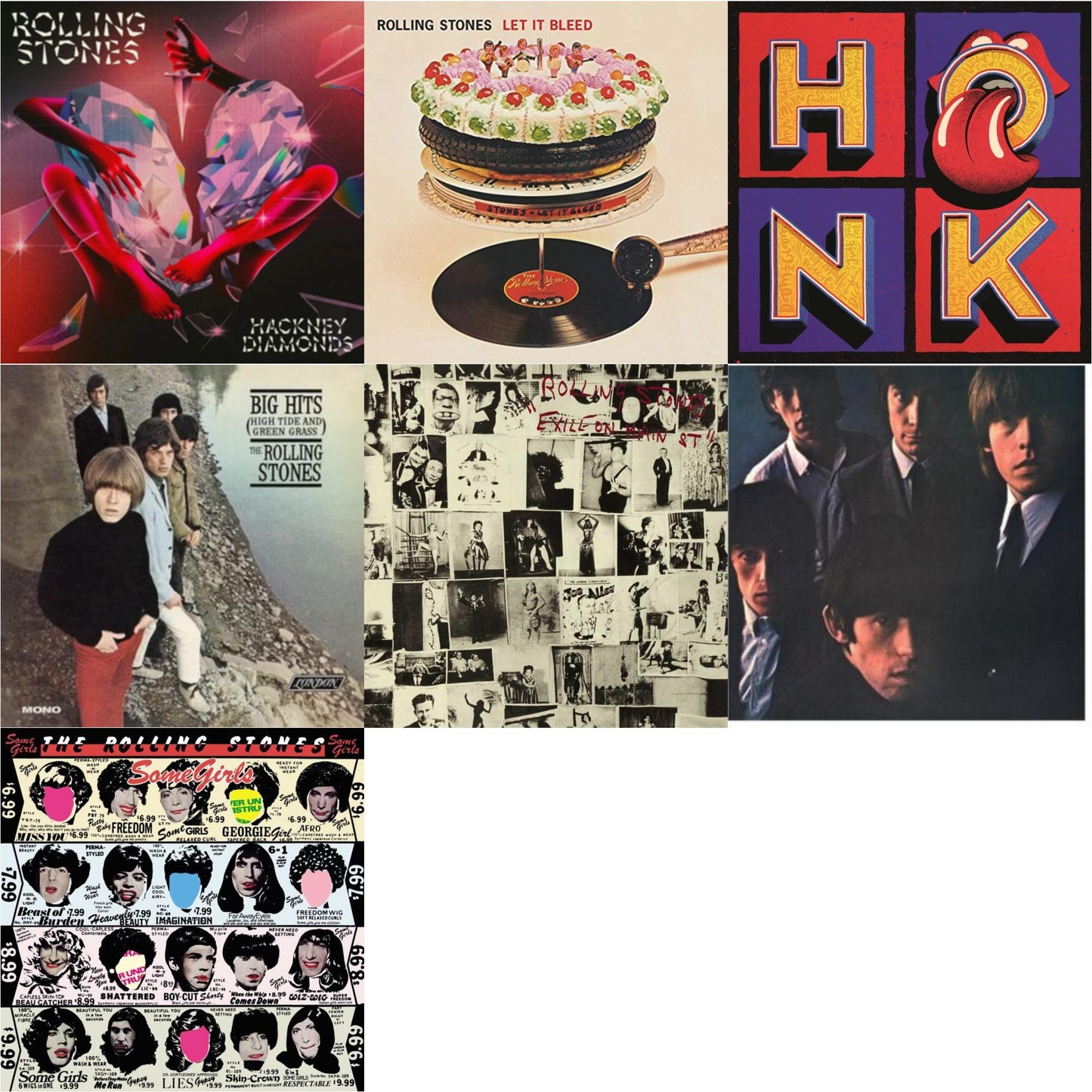 Rolling Stones - Rolling Stones No.2 (180G) & Big Hits (High Tide Green Grass LP Vinyl) & Let It Bleed (50Th Anniversary Edition) & Hackney Diamonds & Exile On Main Street (2LP) & Some Girls & Honk (Translucent Red Vinyl/2LP)