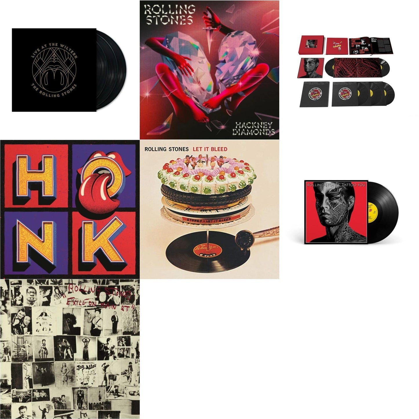 Rolling Stones - Let It Bleed (50Th Anniversary Edition) & Tattoo You (2021 Remaster) & Tattoo You (2021 Remaster/5LP Box Set) & Hackney Diamonds & Live At The Wiltern (3LP) & Exile On Main Street (2LP) & Honk (Translucent Red Vinyl/2LP)