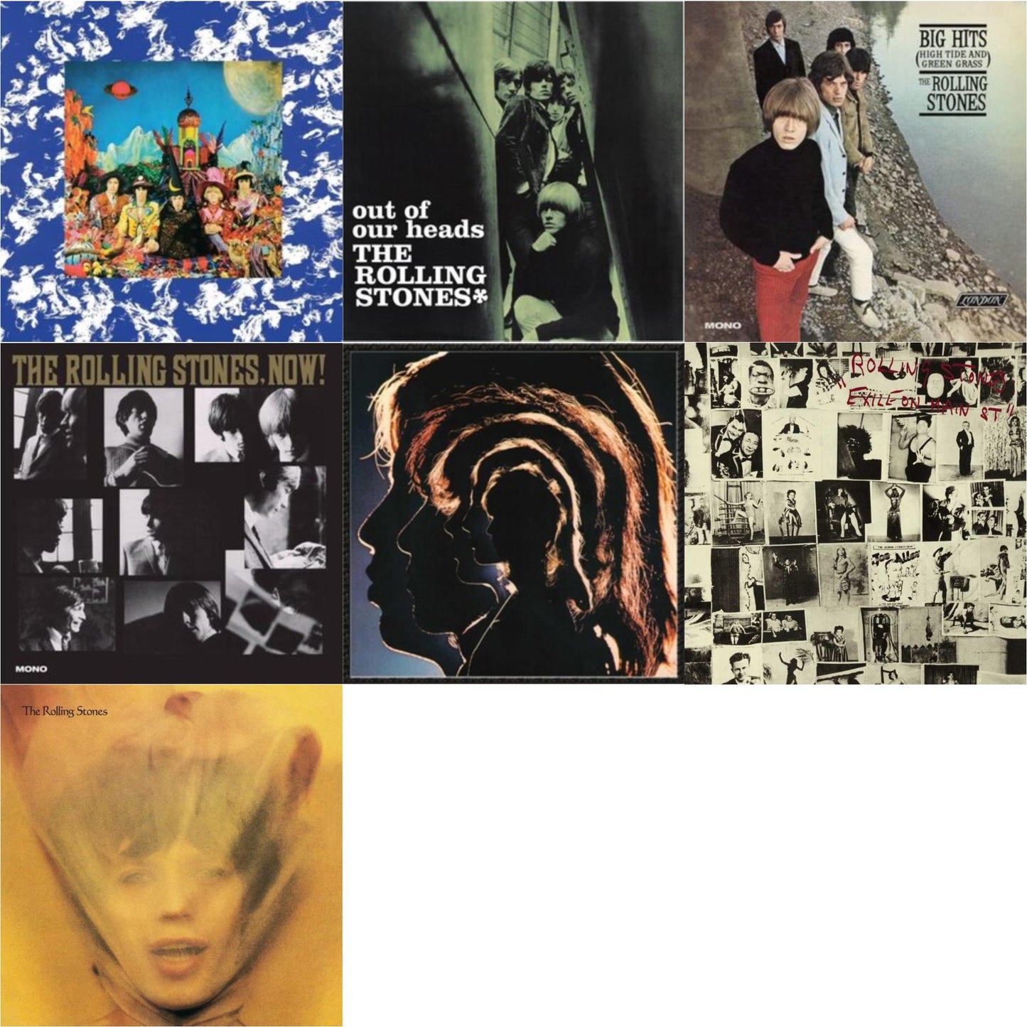 Rolling Stones - Their Satanic Majesties Request & Out Of Our Heads (Uk) & Big Hits (High Tide Green Grass LP Vinyl) & Rolling Stones, Now! & Hot Rocks 1964-1971 (2LP) & Exile On Main Street (2LP) & Goats Head Soup (2LP 2020 Deluxe Edition)