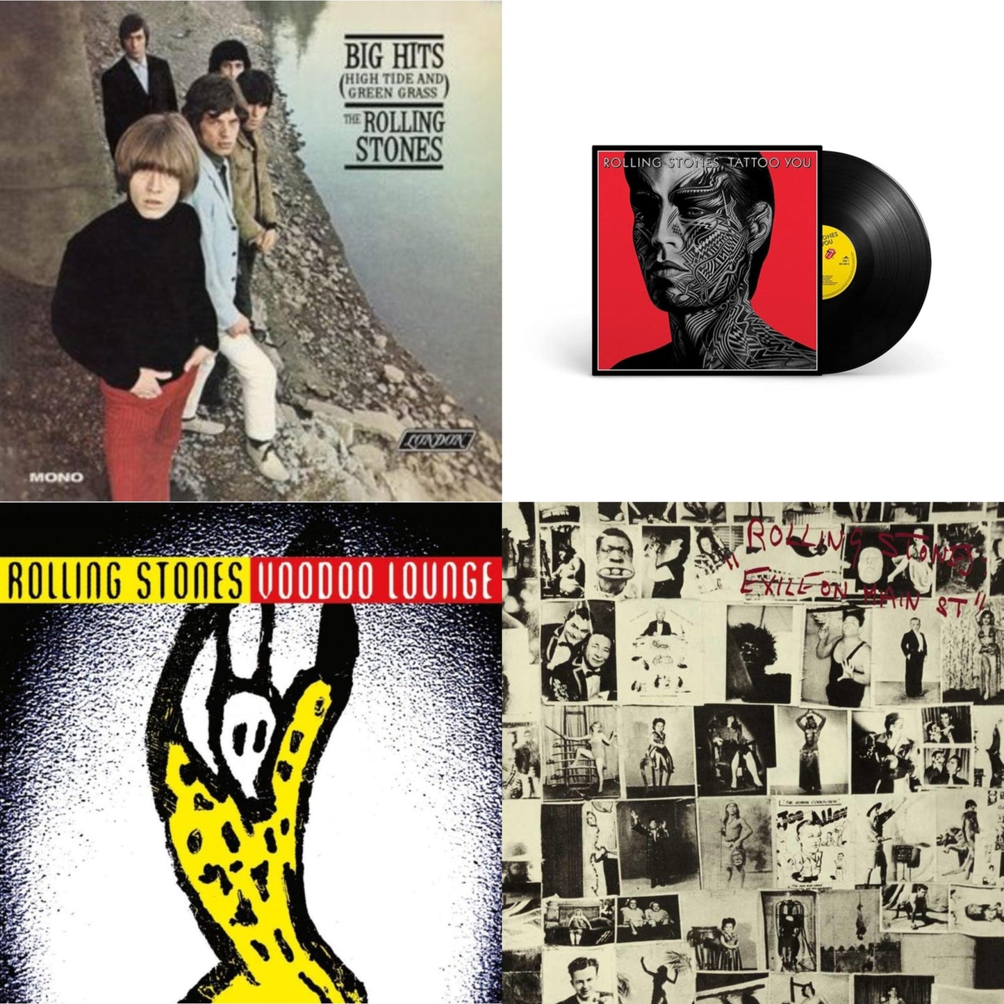 Rolling Stones - Big Hits (High Tide Green Grass LP Vinyl) & Tattoo You (2021 Remaster) & Voodoo Lounge (30Th Anniversary) (Red/Yellow Vinyl/2LP) & Exile On Main Street (2LP)