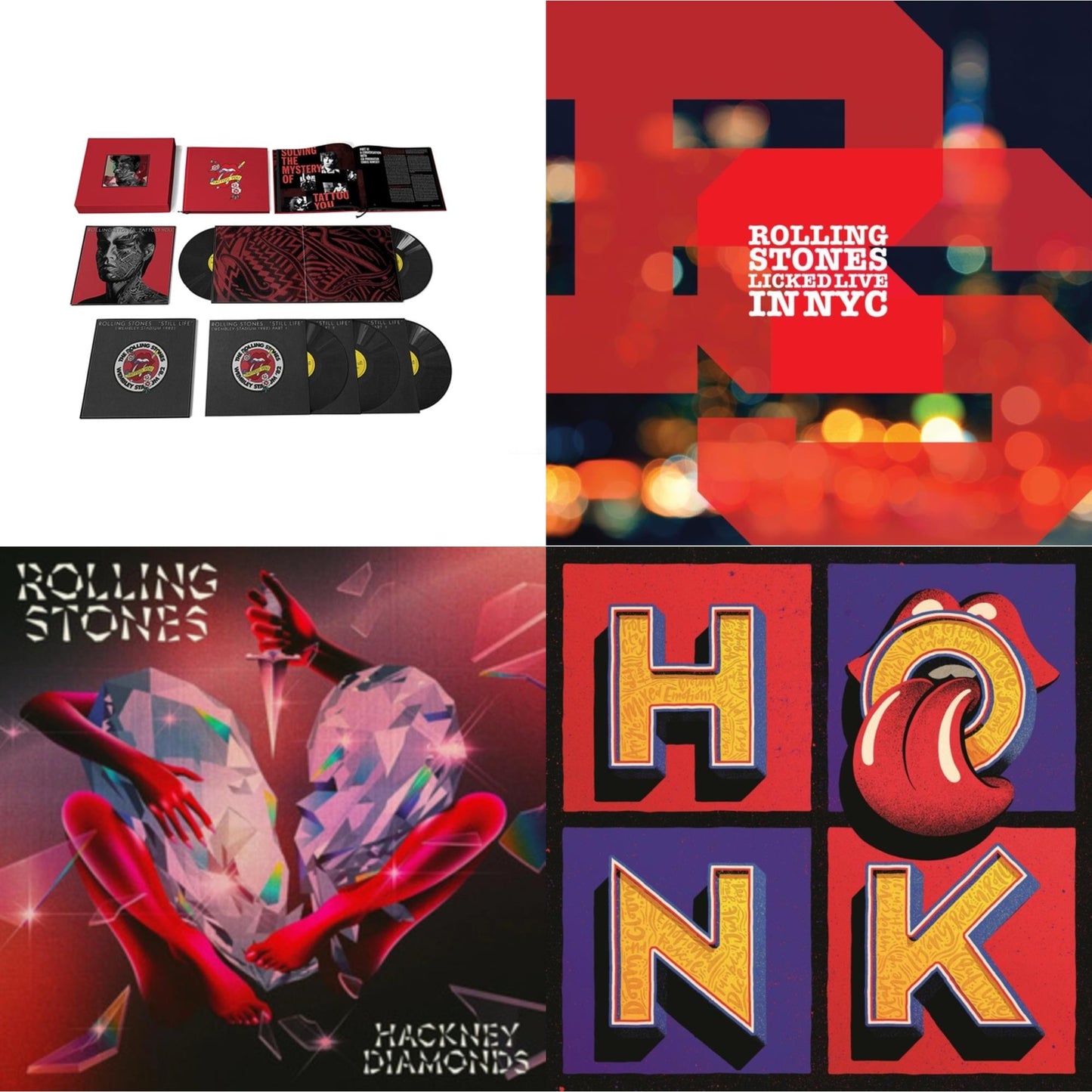 Rolling Stones - Tattoo You (2021 Remaster/5LP Box Set) & Licked Live In Nyc (White Vinyl/3LP) & Hackney Diamonds & Honk (Translucent Red Vinyl/2LP)