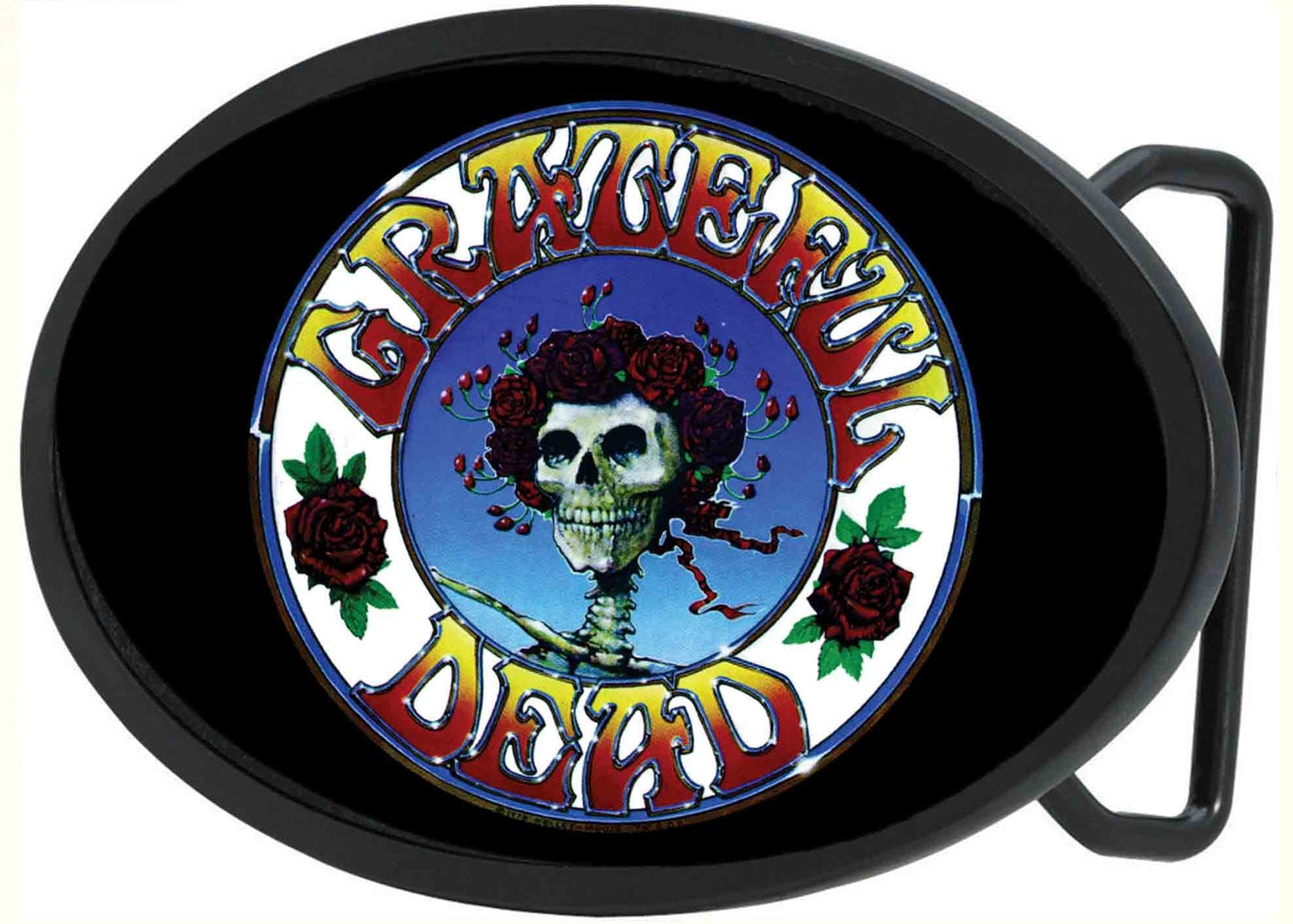 Grateful Dead Skull & Roses Circle Black Oval Rock Star Buckle