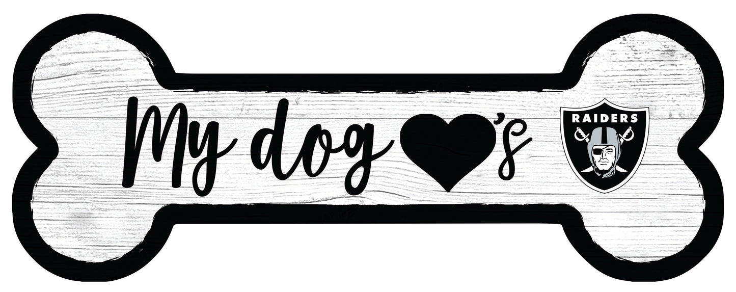 Las Vegas Raiders Football Dog Bone White Wooden Sign