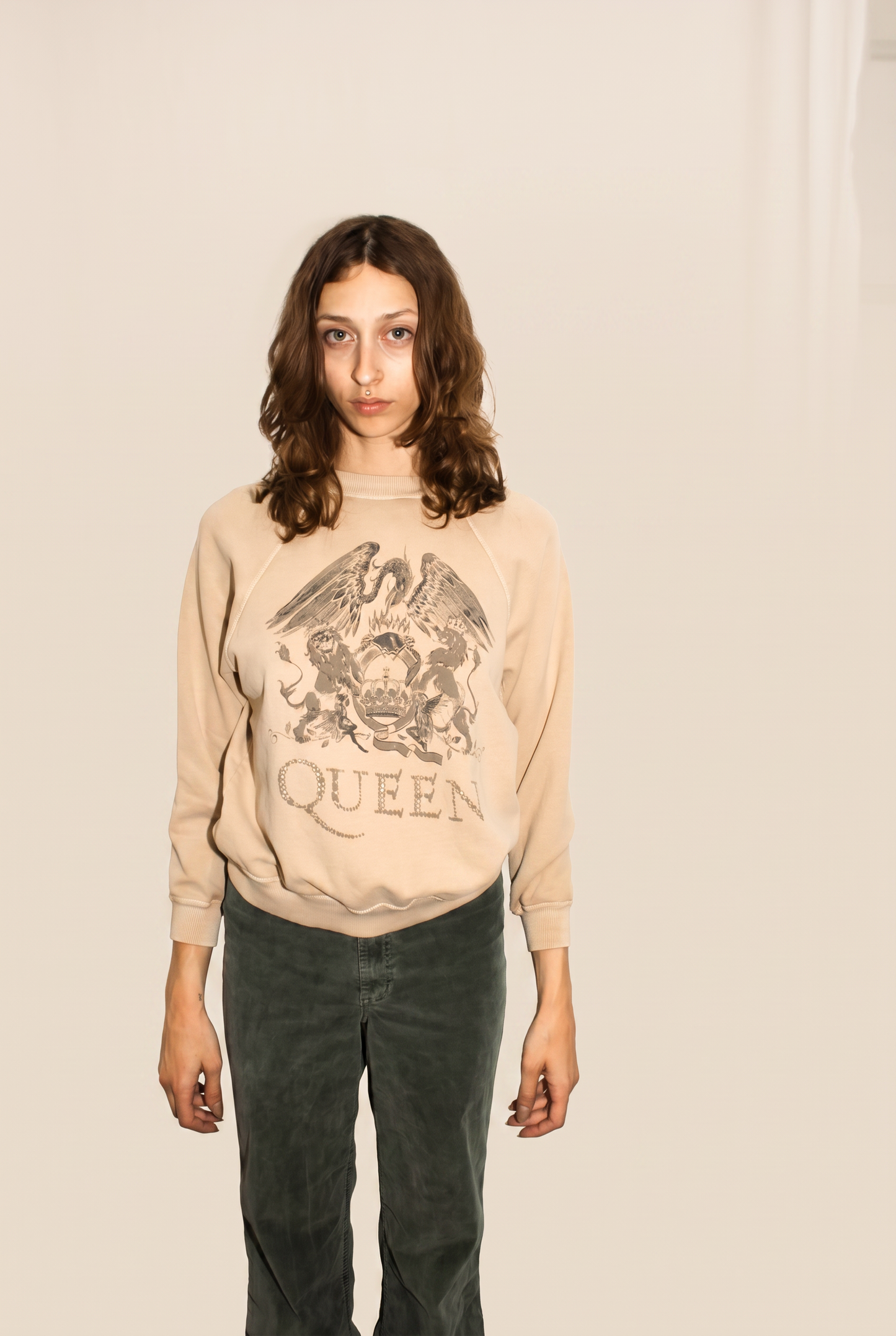Queen Crest Womens Pullover Crewneck Sweatshirt Tan Officially Licensed