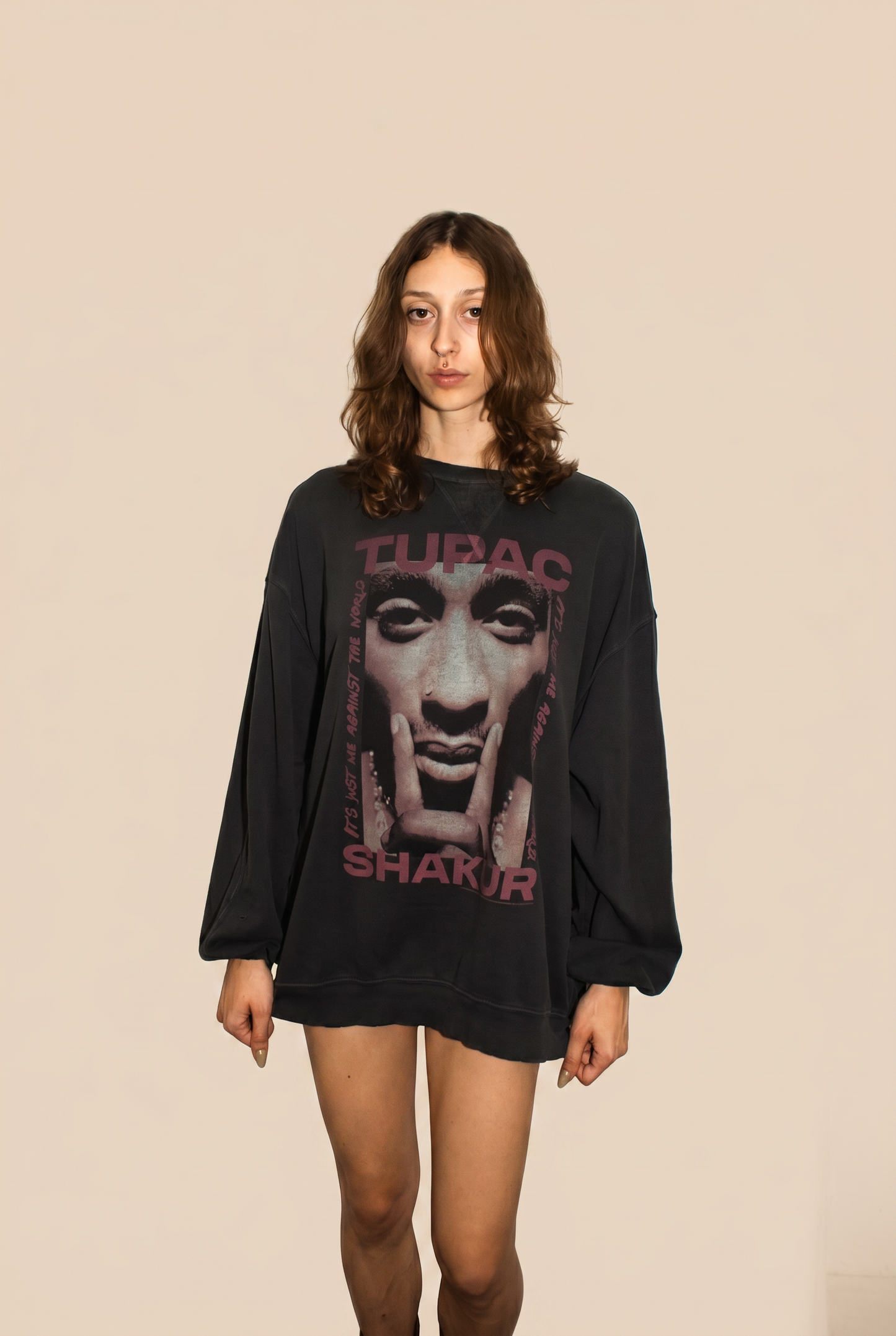Tupac Me Against the World Womens Pullover Crewneck Sweatshirt Black Officially Licensed