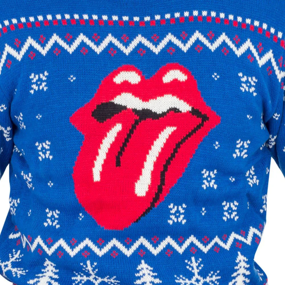 Rolling Stones Lips Logo Adult Unisex Blue Ugly Christmas Sweater