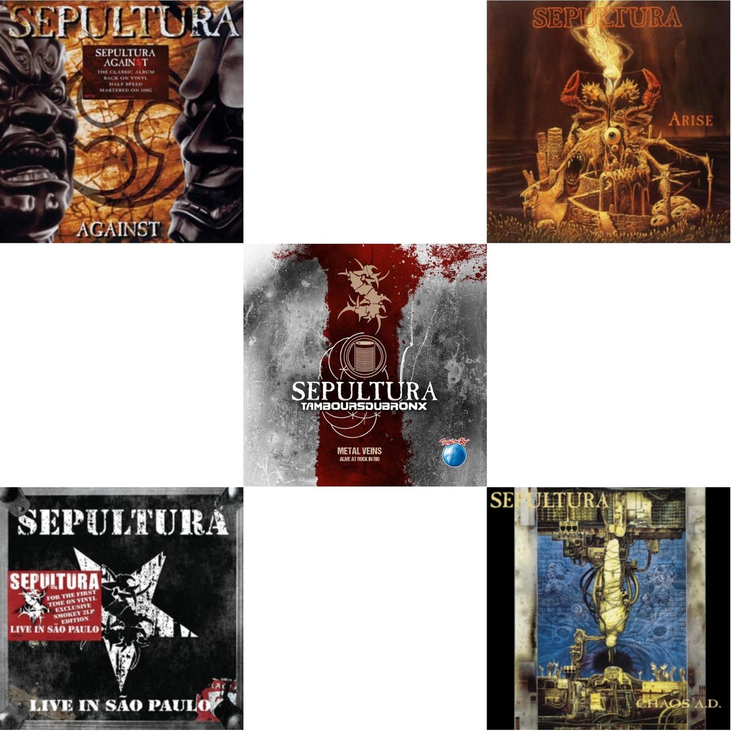 Sepultura - Chaos A.D. (Expanded Edition/2LP) & Metal Veins - Alive At Rock In Rio (Limited/2LP) & Against & Live In Sao Paulo (2LP) & Arise (Expanded Edition)