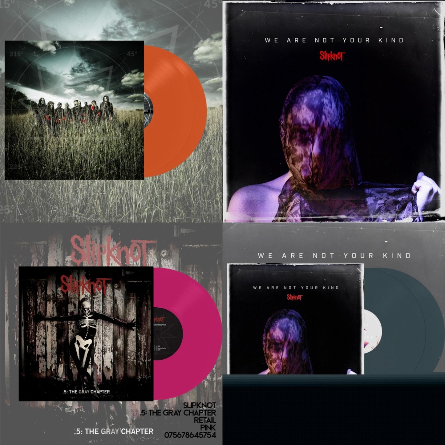 Slipknot - All Hope Is Gone (Orange Vinyl/2LP) & We Are Not Your Kind (Dl Card) & .5: The Gray Chapter (X) (Pink Vinyl/2LP) & We Are Not Your Kind (2LP/Light Blue Vinyl)
