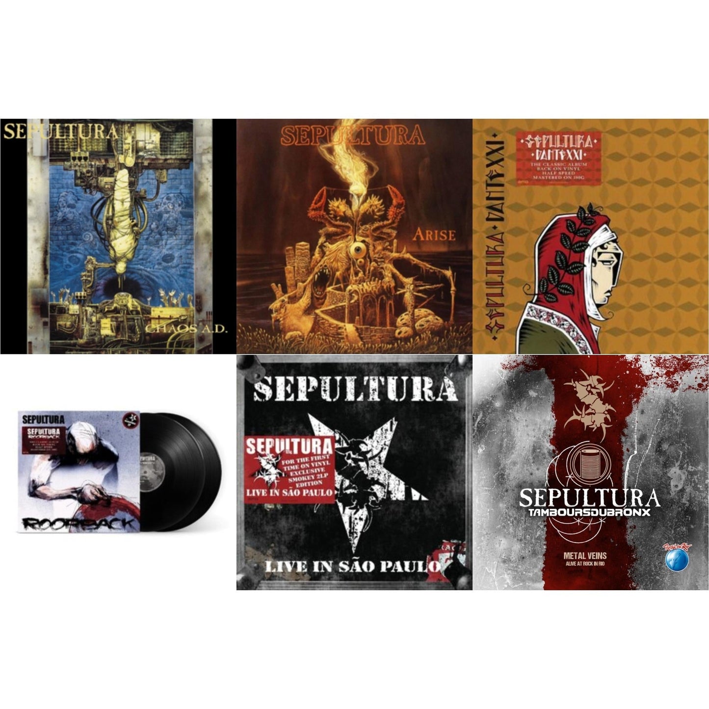 Sepultura - Chaos A.D. (Expanded Edition/2LP) & Metal Veins - Alive At Rock In Rio (Limited/2LP) & Roorback & Dante Xxi & Live In Sao Paulo (2LP) & Arise (Expanded Edition)