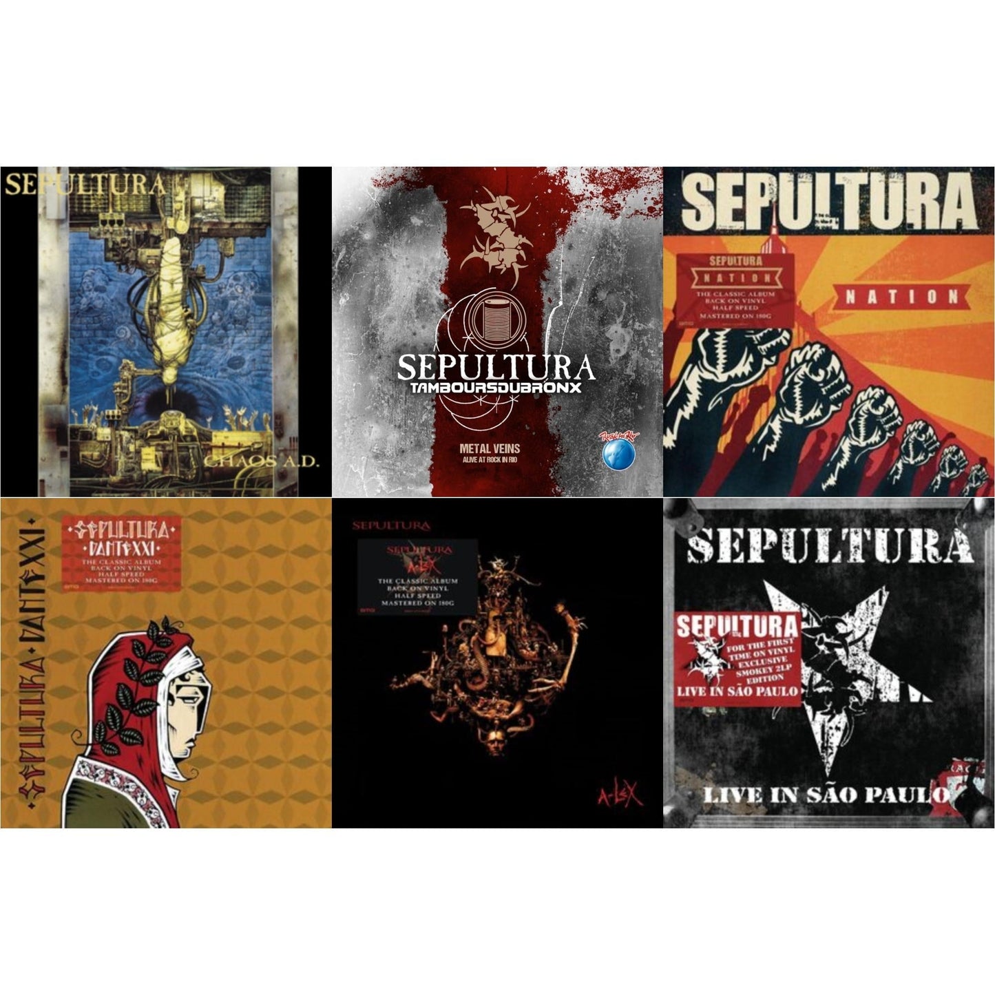 Sepultura - Chaos A.D. (Expanded Edition/2LP) & Metal Veins - Alive At Rock In Rio (Limited/2LP) & Nation (2LP) & Dante Xxi & A-Lex (2LP) & Live In Sao Paulo (2LP)