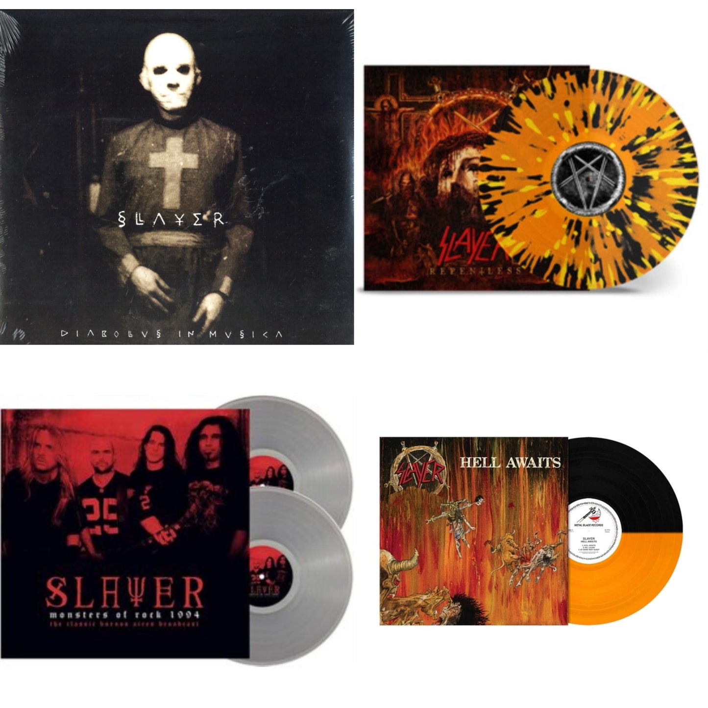 Slayer - Hell Awaits (Transparent Orange & Black Split LP Vinyl) & Diabolus In Musica & Repentless (Trans Orange Yellow Black Splatter LP Vinyl) & Monsters Of Rock 1994 (2LP/140G/Clear Vinyl)