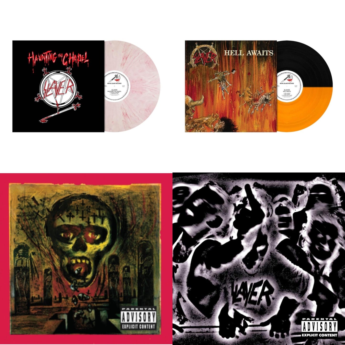 Slayer - Haunting The Chapel (Red & White Marbled LP Vinyl) & Hell Awaits (Transparent Orange & Black Split LP Vinyl) & Seasons In Abyss & Undisputed Attitude