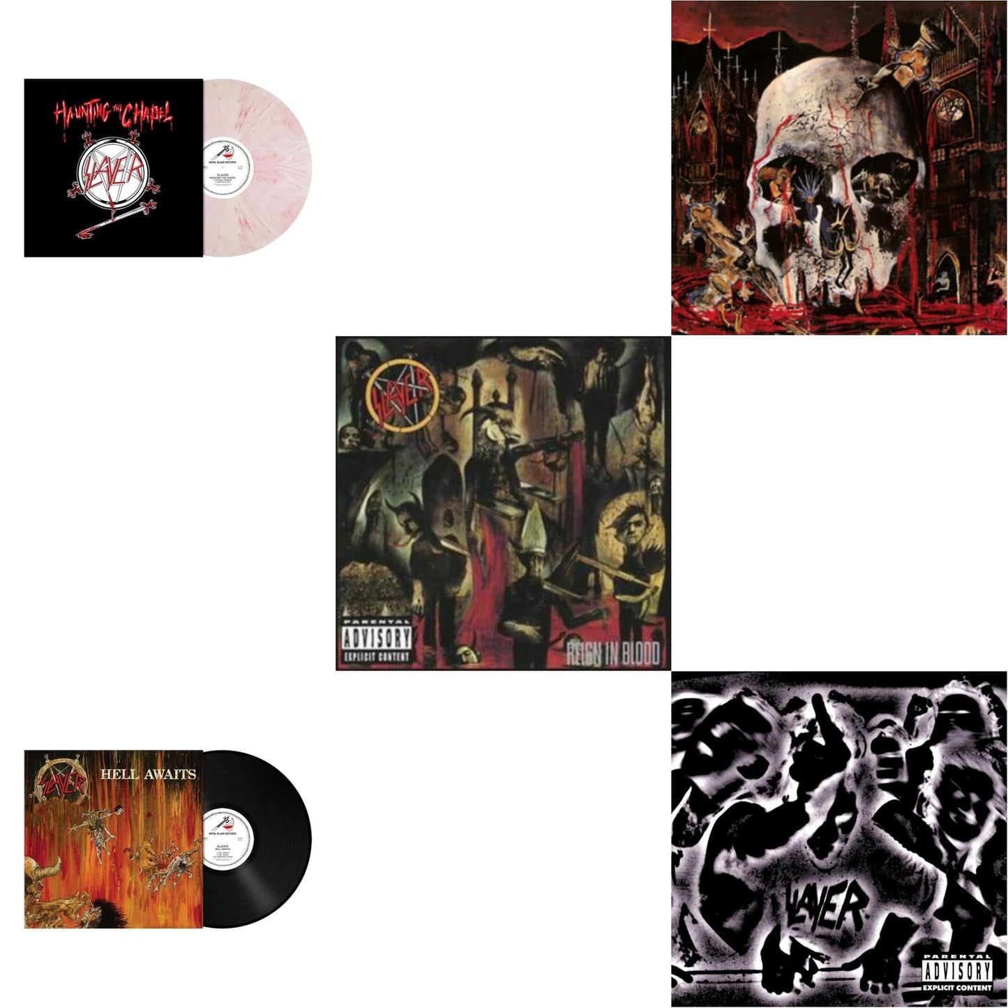 Slayer - Haunting The Chapel (Red & White Marbled LP Vinyl) & Hell Awaits (180G) & Reign In Blood & South Of Heaven & Undisputed Attitude