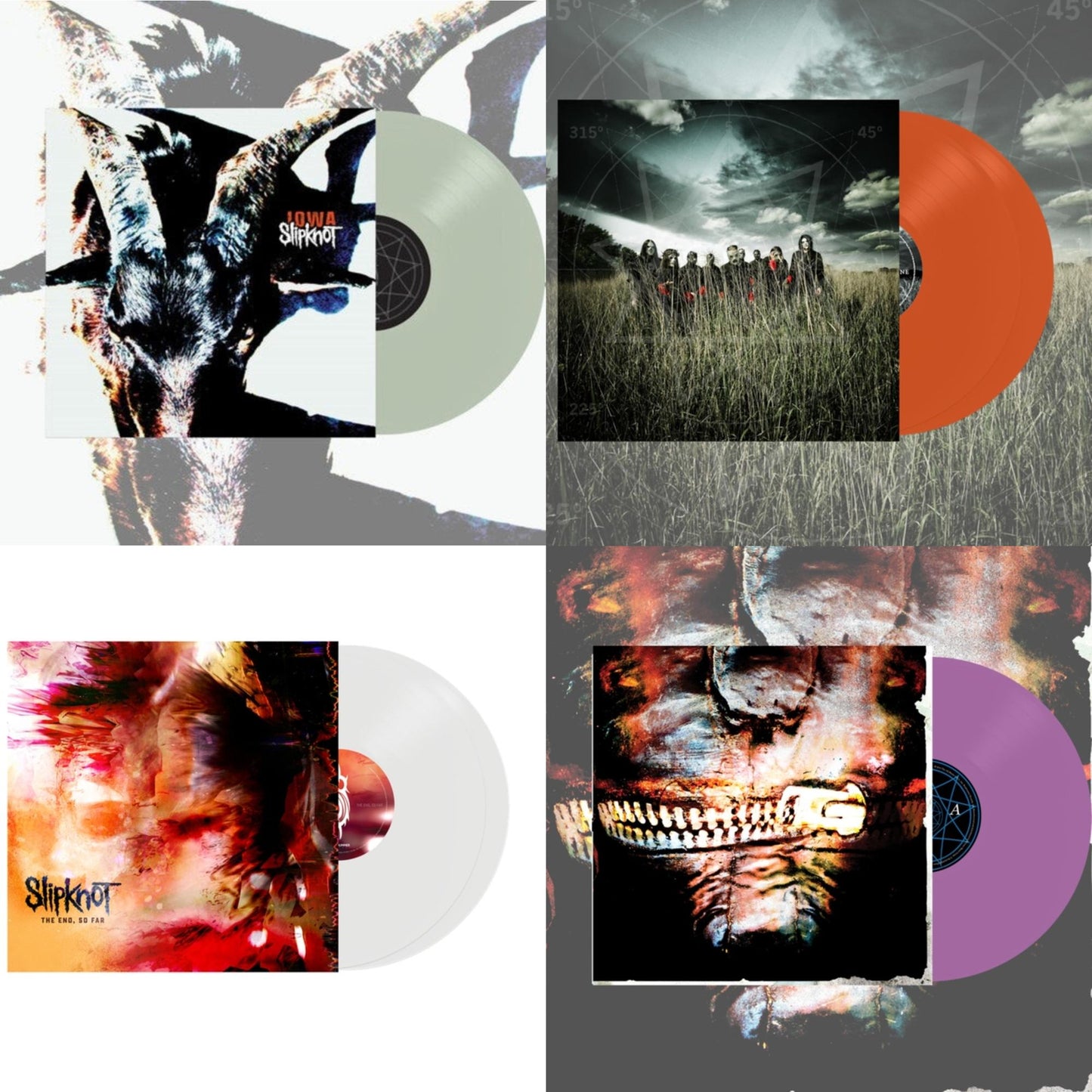 Slipknot - End, So Far (Clear Vinyl/2LP) & Iowa (X) (2LP/Color Vinyl) & Volume 3: The Subliminal Verses (X) (Violet Vinyl/2LP) & All Hope Is Gone (Orange Vinyl/2LP)