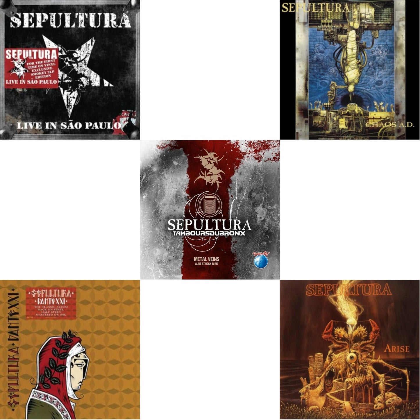 Sepultura - Chaos A.D. (Expanded Edition/2LP) & Metal Veins - Alive At Rock In Rio (Limited/2LP) & Dante Xxi & Live In Sao Paulo (2LP) & Arise (Expanded Edition)