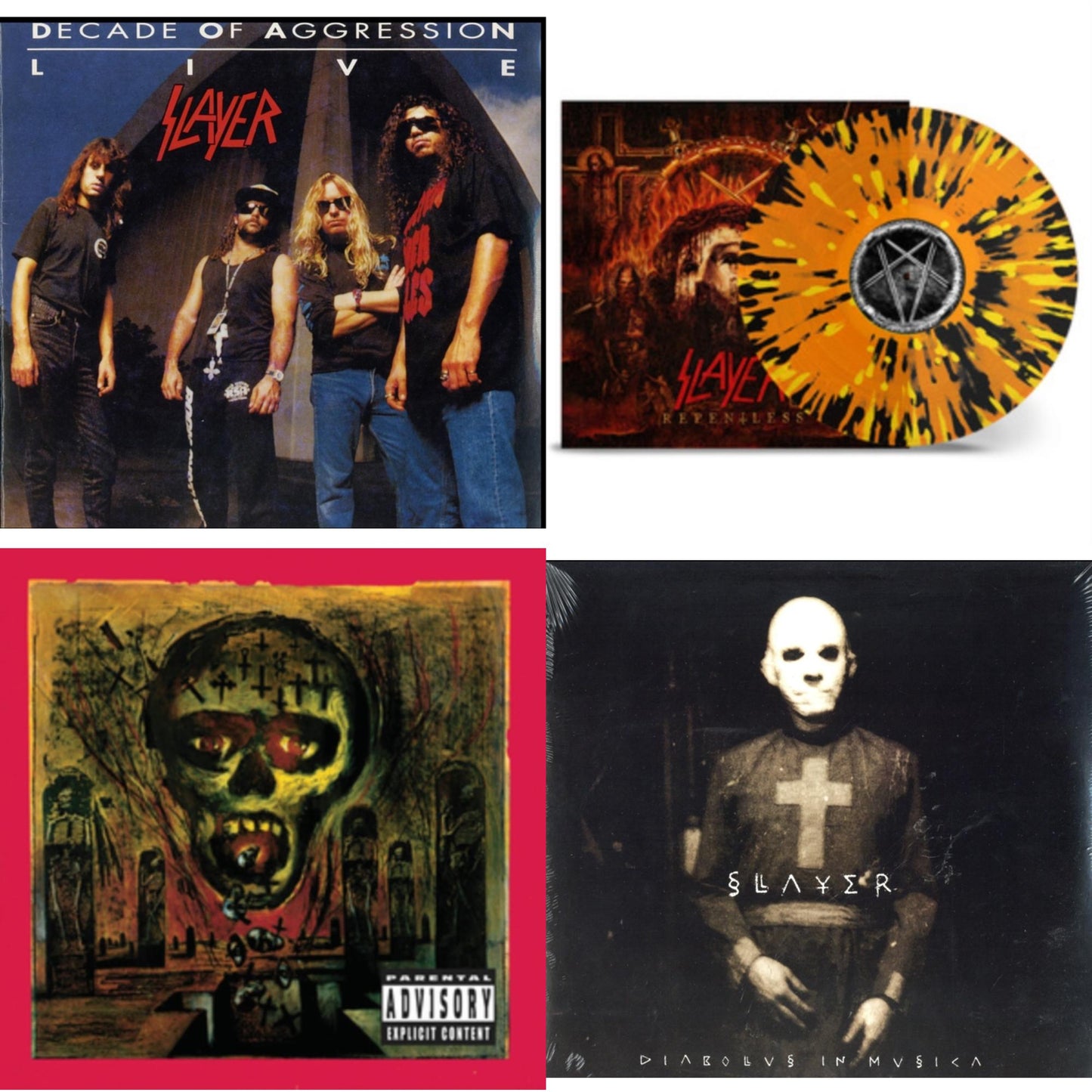 Slayer - Diabolus In Musica & Live: Decade Of Aggression & Seasons In Abyss & Repentless (Trans Orange Yellow Black Splatter LP Vinyl)