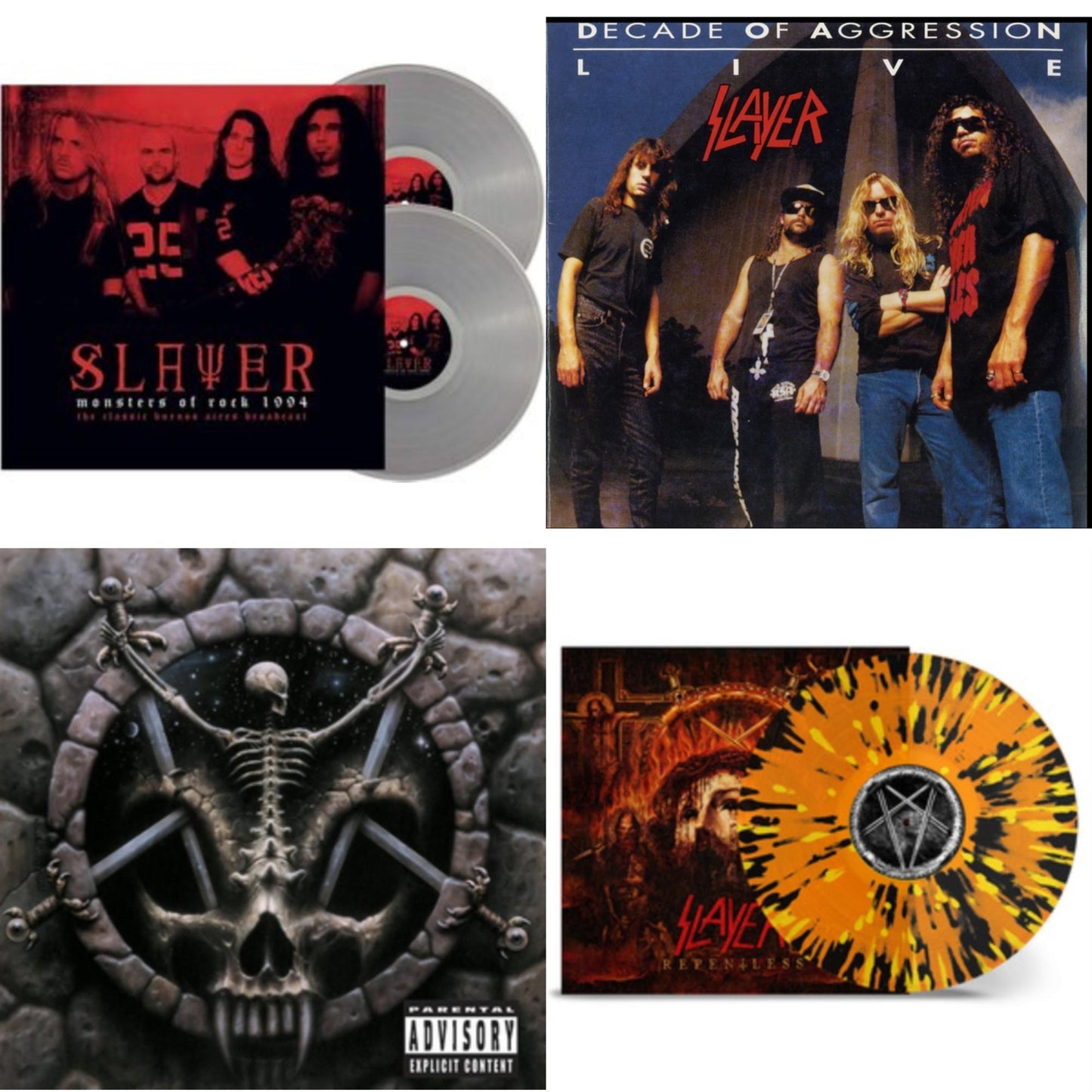 Slayer - Divine Intervention & Live: Decade Of Aggression & Repentless (Trans Orange Yellow Black Splatter LP Vinyl) & Monsters Of Rock 1994 (2LP/140G/Clear Vinyl)