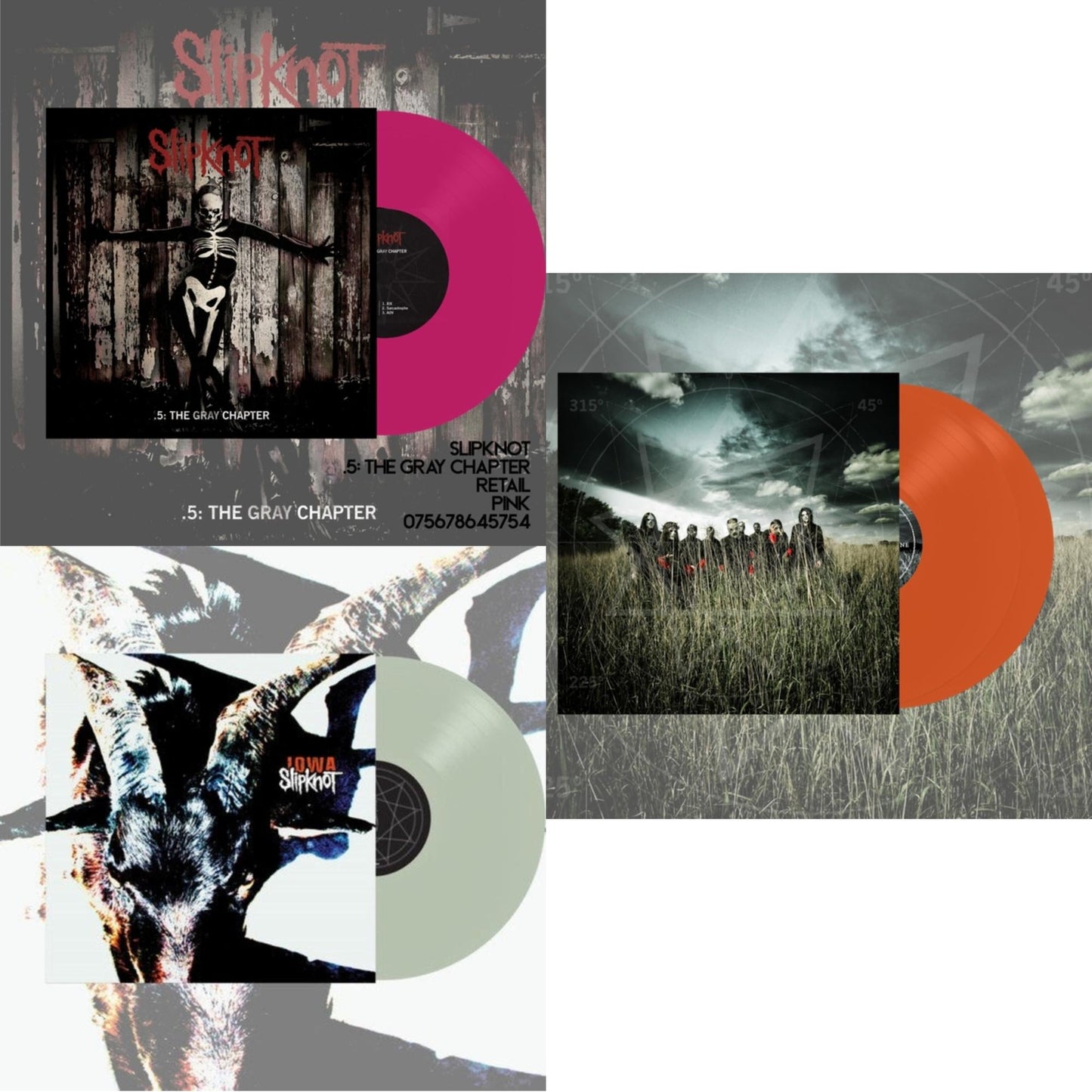 Slipknot - Iowa (X) (2LP/Color Vinyl) & All Hope Is Gone (Orange Vinyl/2LP) & .5: The Gray Chapter (X) (Pink Vinyl/2LP)