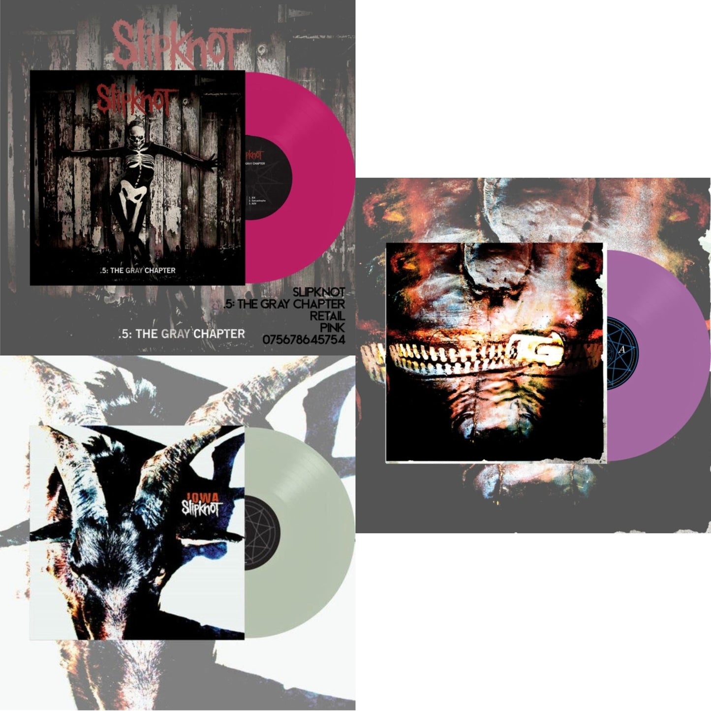 Slipknot - Iowa (X) (2LP/Color Vinyl) & Volume 3: The Subliminal Verses (X) (Violet Vinyl/2LP) & .5: The Gray Chapter (X) (Pink Vinyl/2LP)