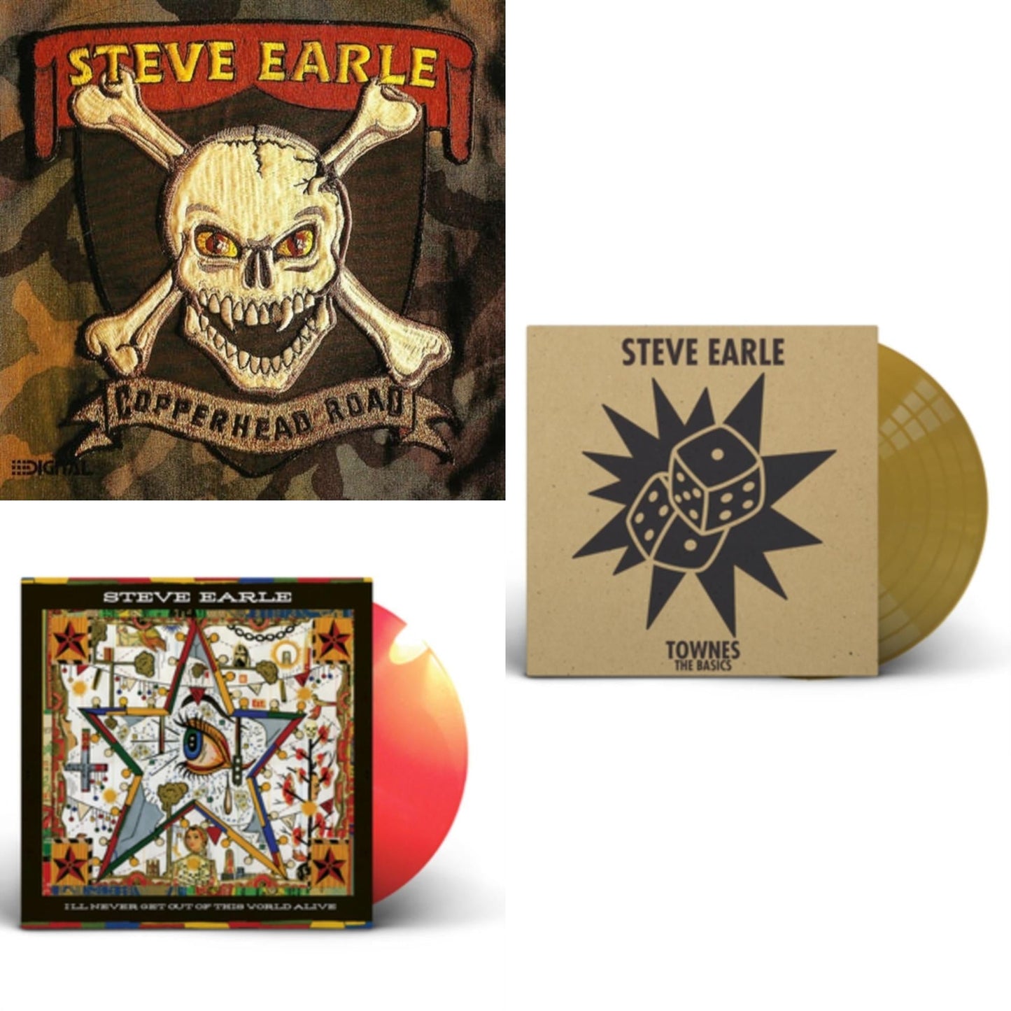 Steve Earle - Copperhead Road & I'll Never Get Out Of This World Alive (Orange LP Vinyl) & Townes: The Basics (Gold LP Vinyl)