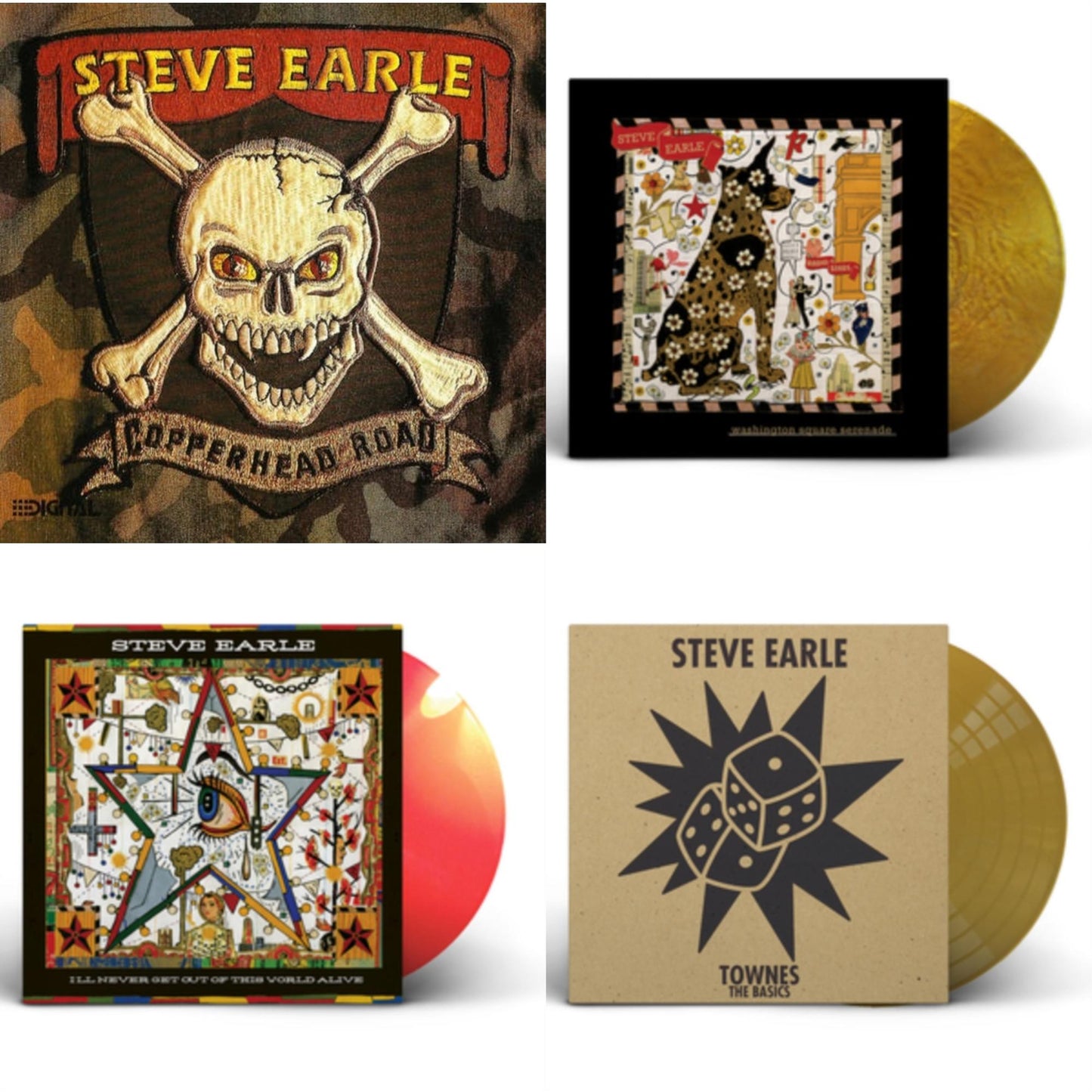 Steve Earle - Copperhead Road & Washington Square Serenade (Metallic Gold LP Vinyl) & I'll Never Get Out Of This World Alive (Orange LP Vinyl) & Townes: The Basics (Gold LP Vinyl)